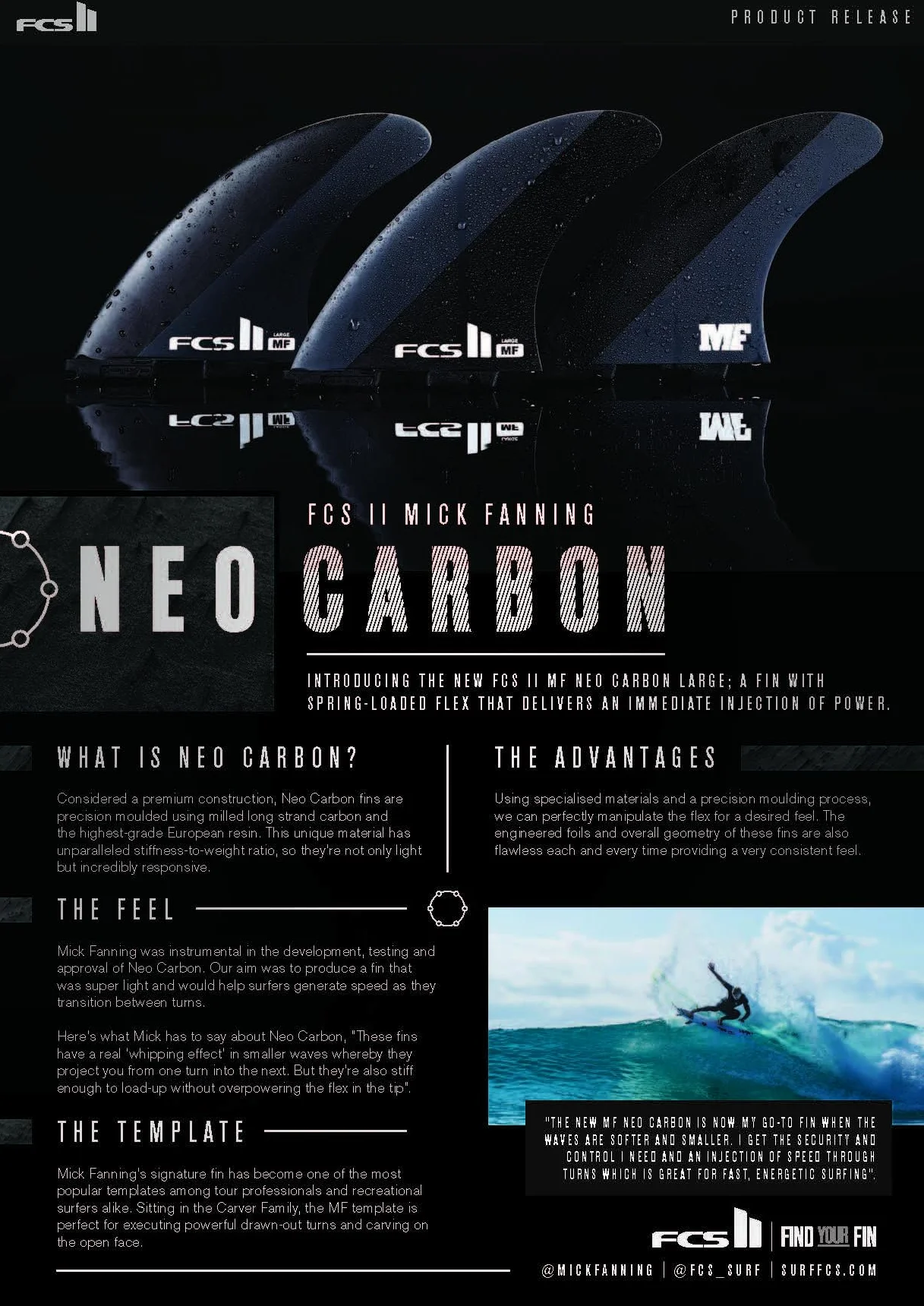 FCS II Mick Fanning Neo Carbon Tri Finnen Set 2024 Black/Charcoal