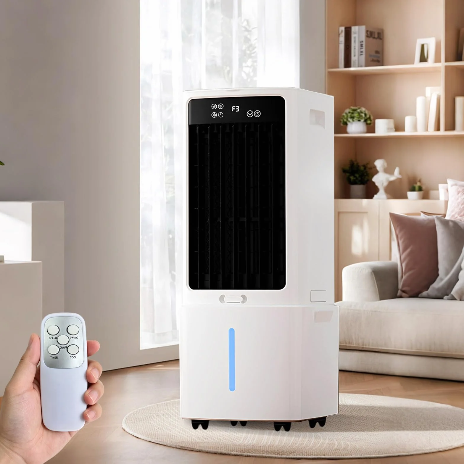 Aparato Refrescante 12L Sin Instalación, Mando a Distancia, 800 m³/h Humidificador, Temporizador 12H, Oscilación 90°
