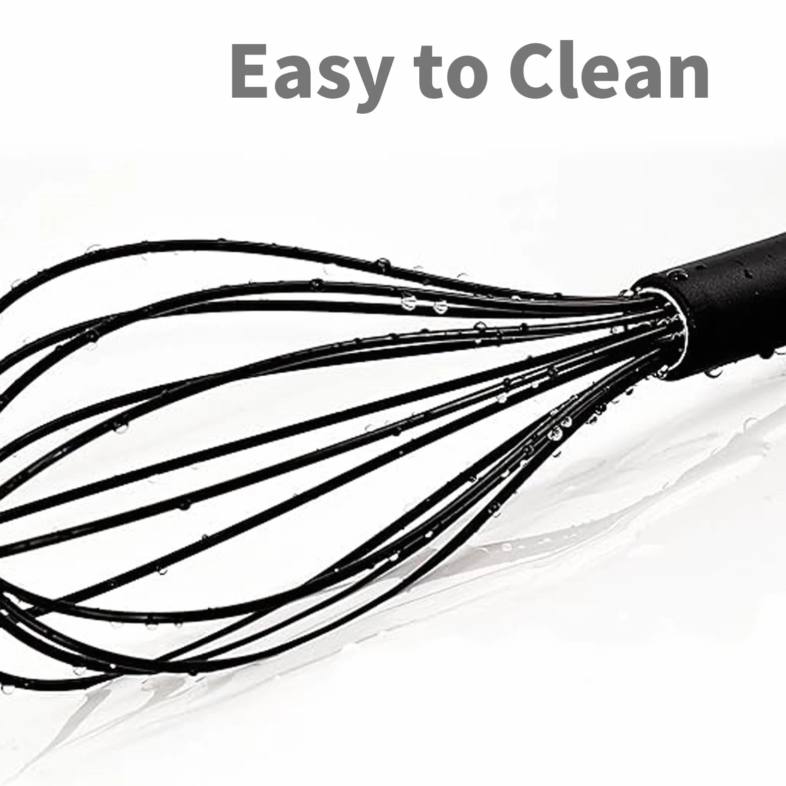 Batidor de Silicona para Cocina,Mango Cómodo y Seguro,Ideal para Batir, Mezclar y Revolver,Manual Varillas para Mezclar Batir Espumar y Revolver,Negro