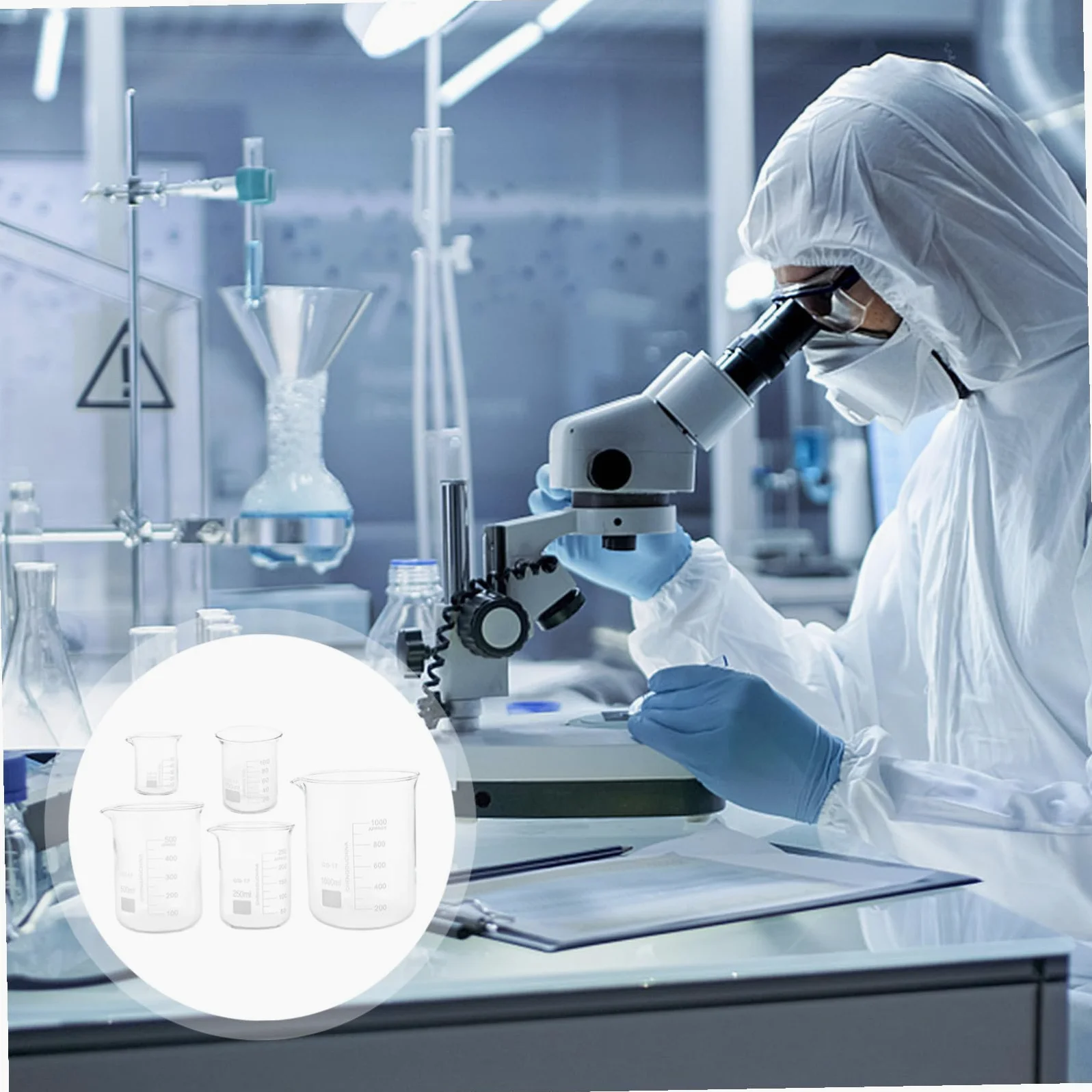 BESTYASH Vasos Medidores Transparentes de Vidrio 5 Piezas para Laboratorio | Tazas Medidoras de Líquidos, Porta Líquidos a Escala, Decoracion Colegio