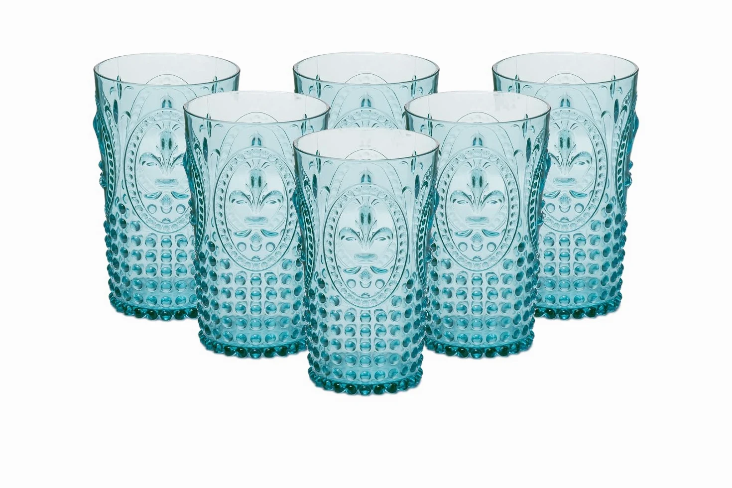 Bastilipo PRISMA - PACK 6 UNIDADES VASO 750 ML. MOD. FLOR DE LIS COLOR TURQUESA. Vaso de policarbonato tamaño grande, reutilizable, libre de BPA,
