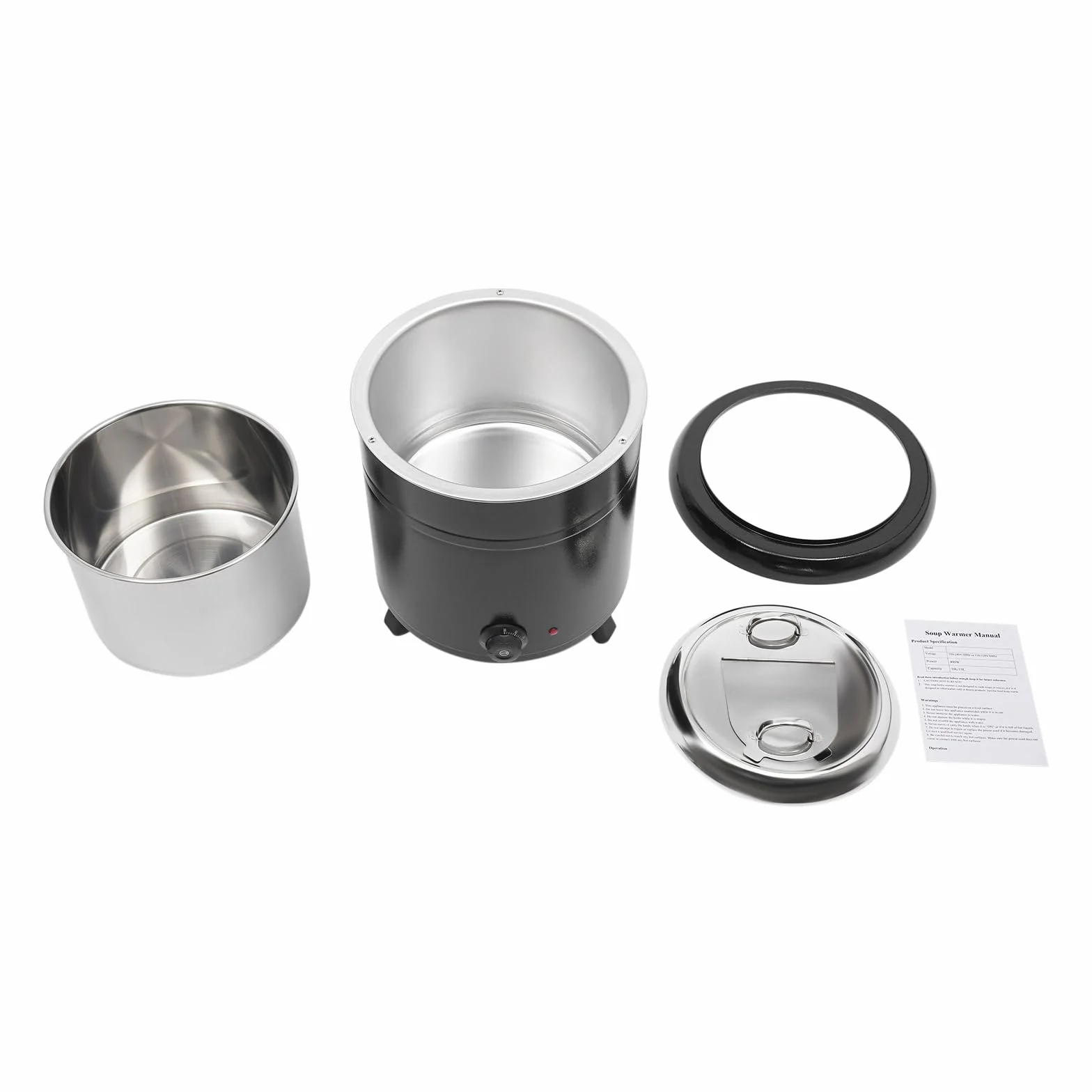 Olla para sopa, 13 L, acero inoxidable, calentador de sopa con tapa, 400 W, temperatura 30 – 85 °C, recipiente térmico regulable, para bufés, cantinas, cafetería y otras ocasiones, color negro
