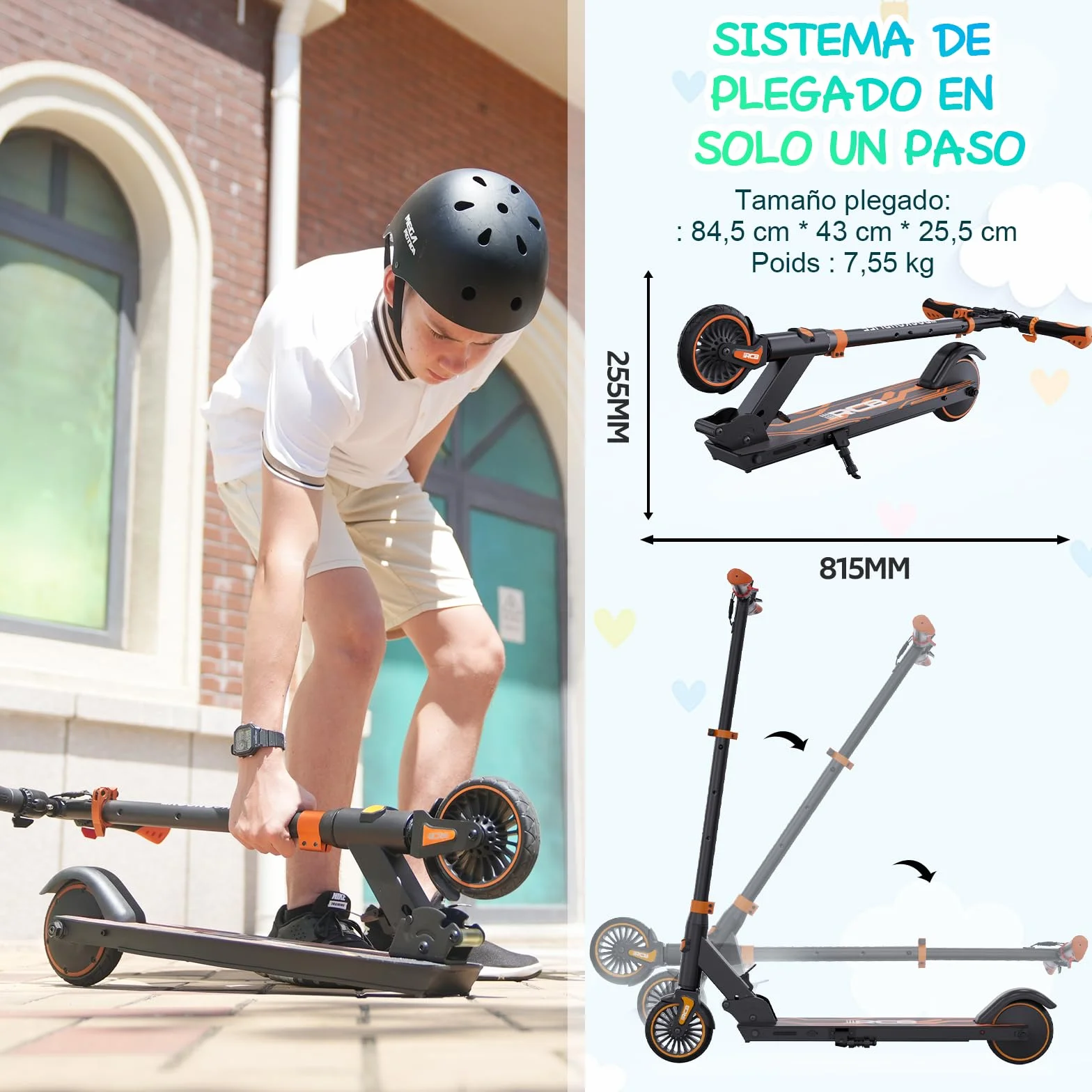 Patinete Eléctrico Plegable para Niños 8-12-16 Años 16 KM 20 KM/H RCB TECH