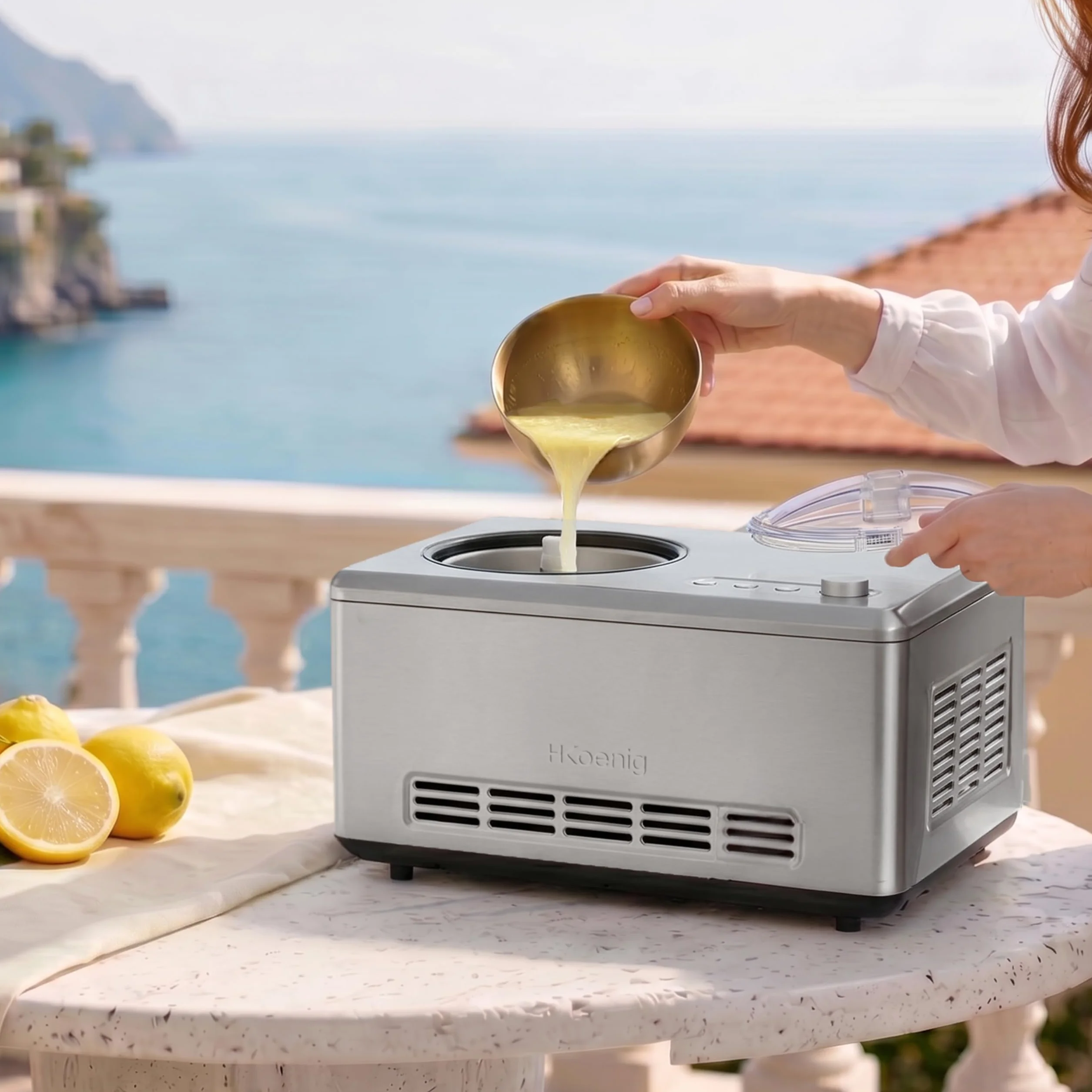 H.Koenig Heladera Profesional HF320, Heladera Eléctrica 2L, 180 W, Enfriadora, Preparación Rápida, Compresor - Yogur helado, Sorbetes y Helados