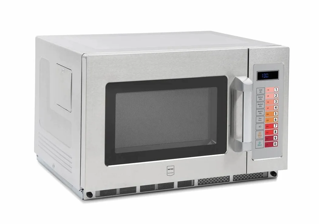 METRO Professional Microondas GMW1034D, Acero Inoxidable, 57.4 x 36.7 x 52.8 cm, 1800 W, 34 L, Panel Digital, 3 Niveles de Cocción, Descongelación, Temporizador, plata