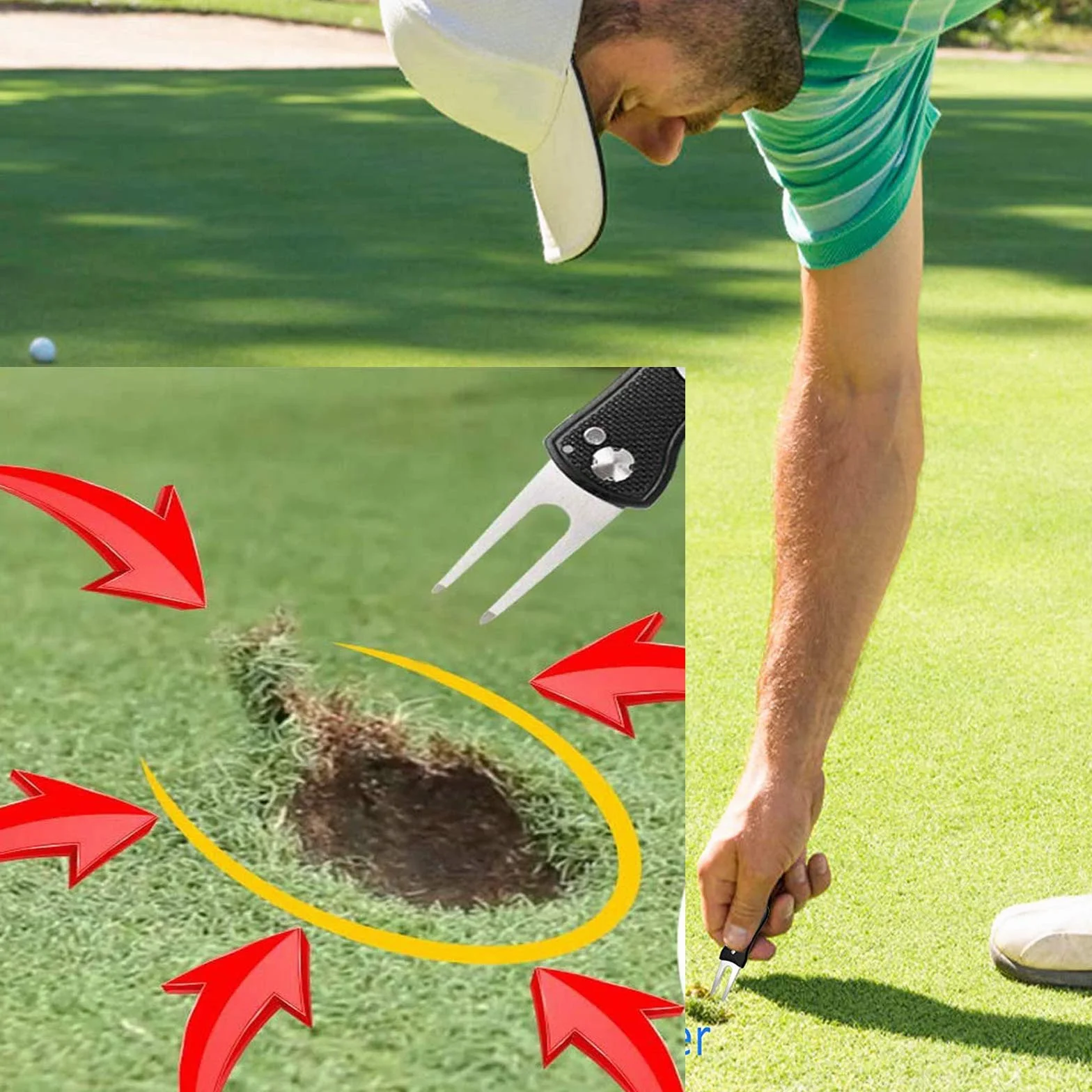 Wohlstand 2 Piezas,Arreglapiques Golf, Herramienta de Reparación de Divot de Golf, Horquilla de Campo de Golf de Acero Inoxidable con Magnético y Plegable, para Golfista, Reparación, Negro, Azul