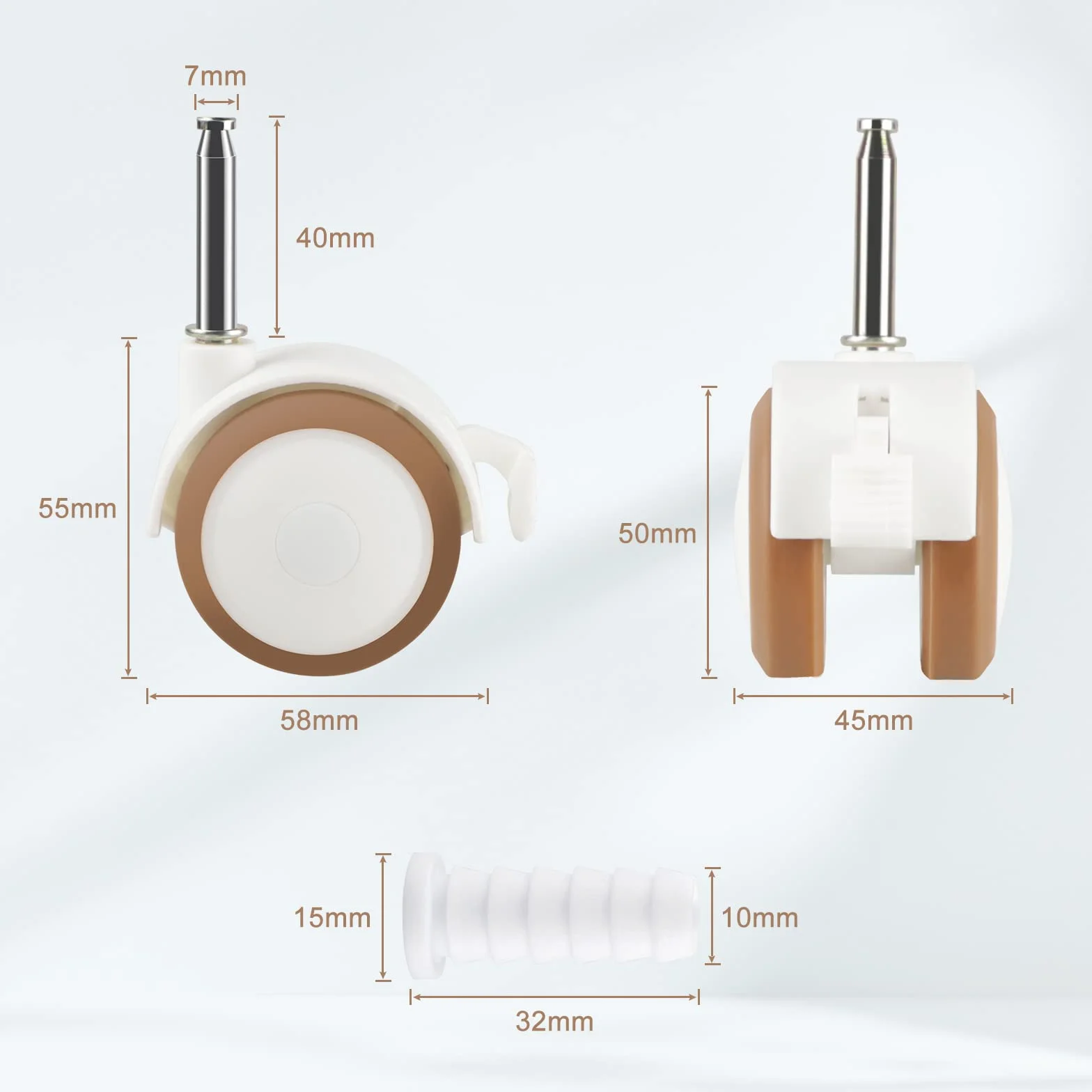 Ruedas para muebles infantiles con freno, 4 unidades, 7mm, Blancas