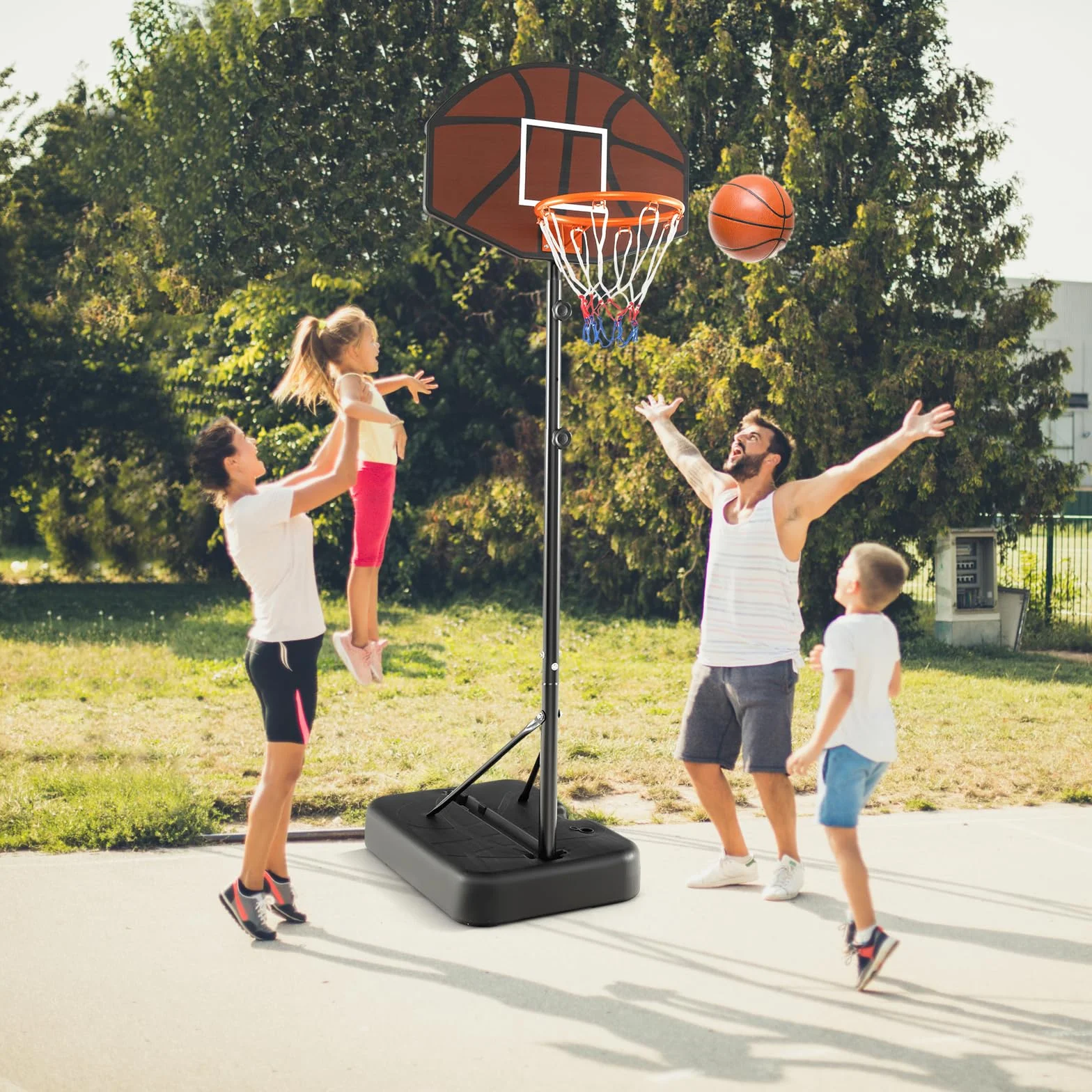 COSTWAY Canasta Baloncesto Exterior Altura Ajustable 3 Niveles 1,72 a 2m Móvil Ruedas Aro Niños Adultos