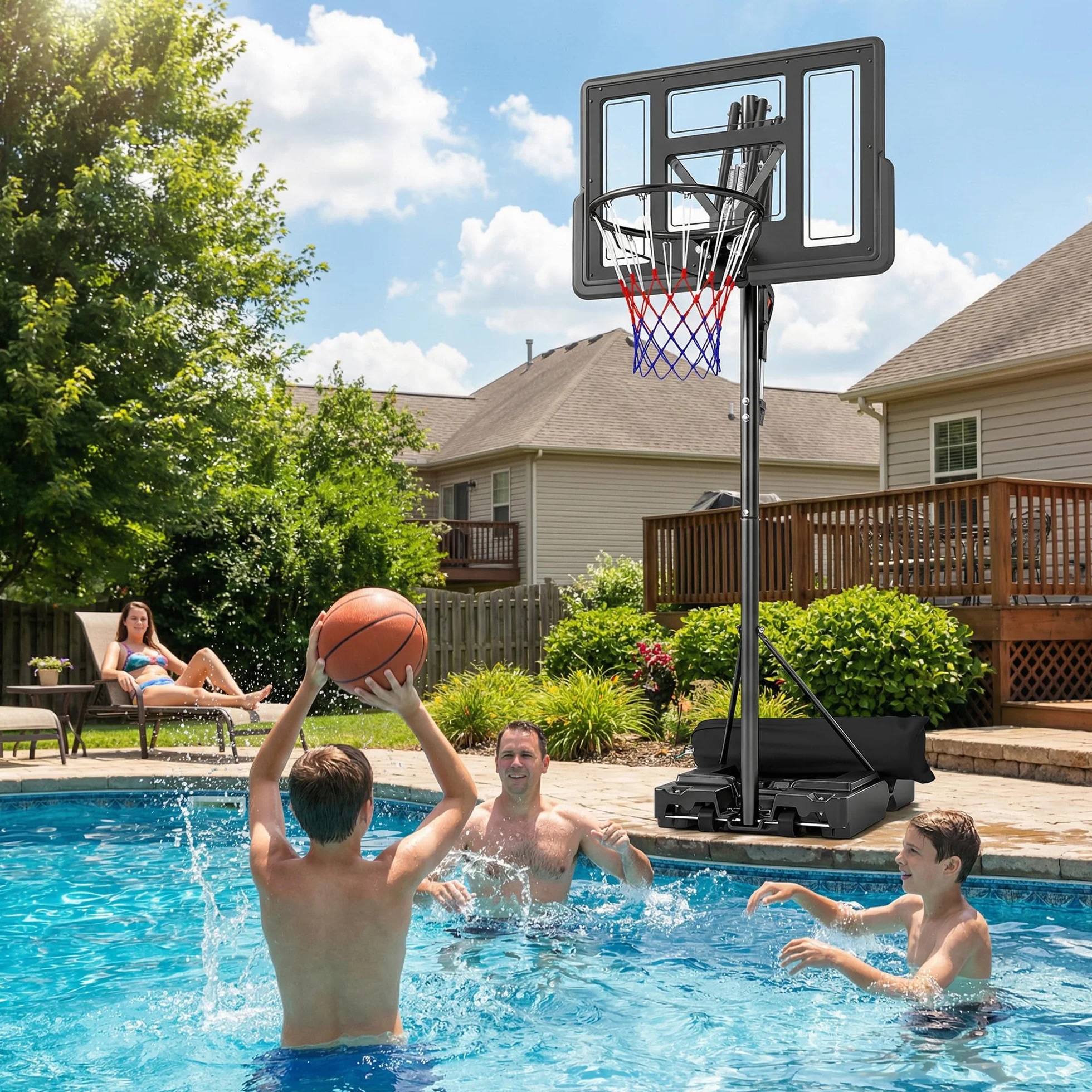 SPORTNOW Canasta de Baloncesto Exterior Altura Ajustable 5 Niveles 235-305 cm Portátil con Ruedas Base Rellenable