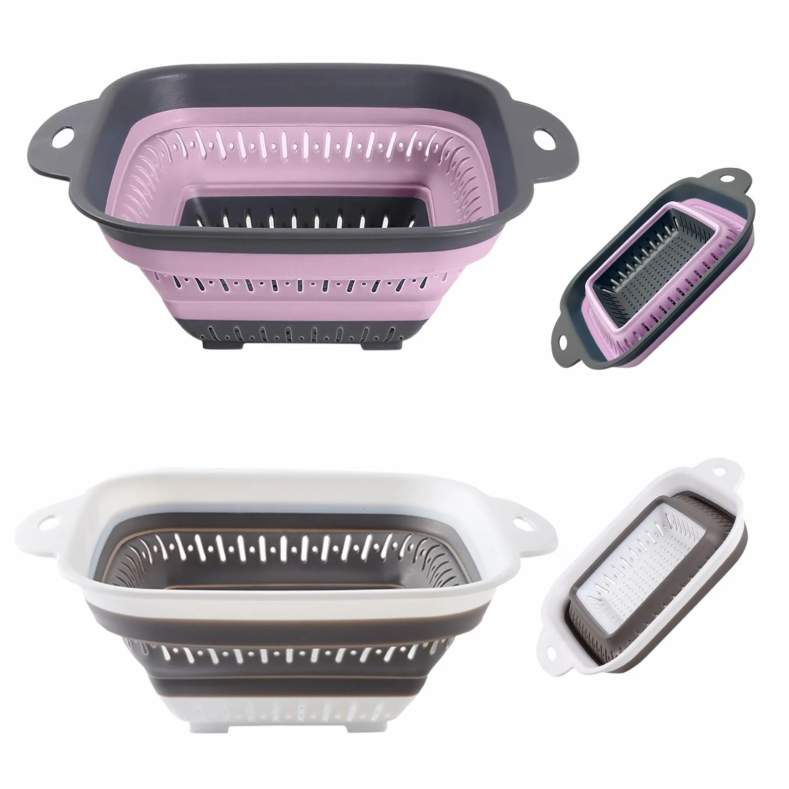 Escurridor Plegable,Colador Plegable,2 Piezas Escurridor Plegables Silicona,Colador Pasta (Blanco + Rosa)