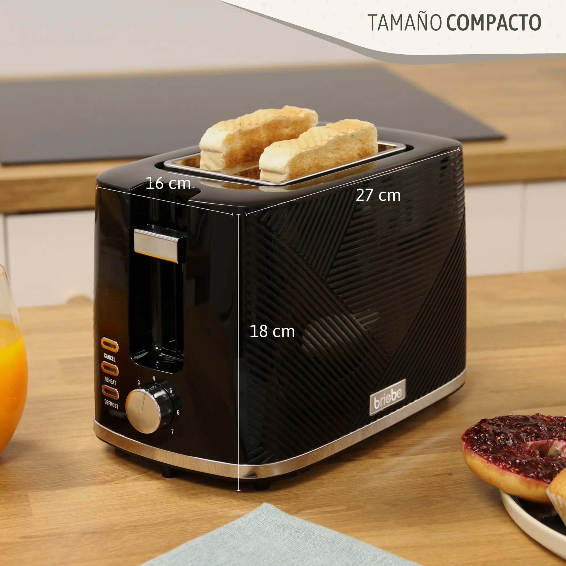 briebe Elegance Set Tostadora Pan 2 Rebanadas, 7 Niveles Tostado + Hervidor Agua Eléctrico 1,7L Inalámbrico, 2200W Libre BPA + Batidora de Mano 600W, 2 Velocidades, Acero Inoxidable, Negro