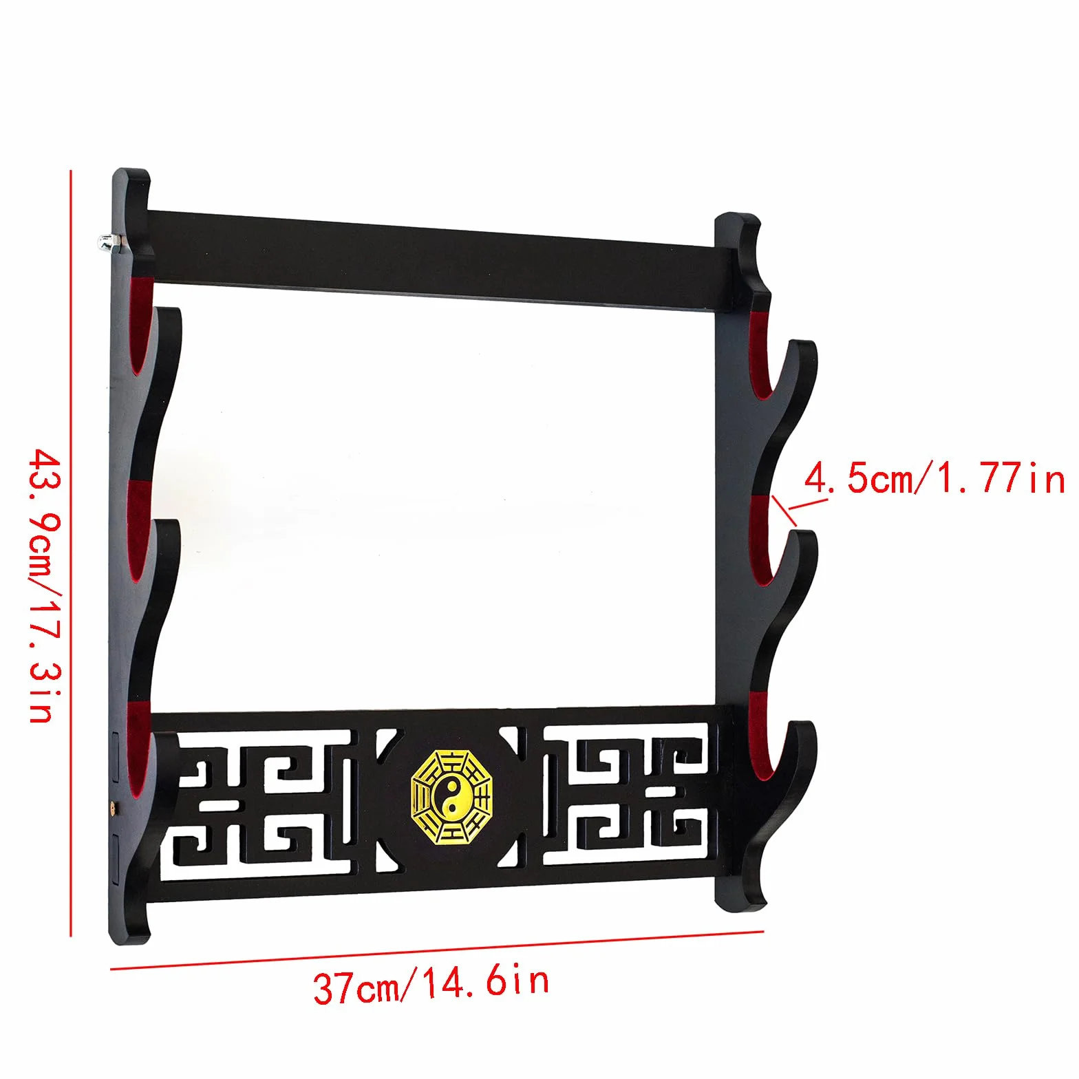 Soporte de Espada Katana Montaje en Pared Samurai Marco Rojo Terciopelo 1 Capa Estilo Bagua