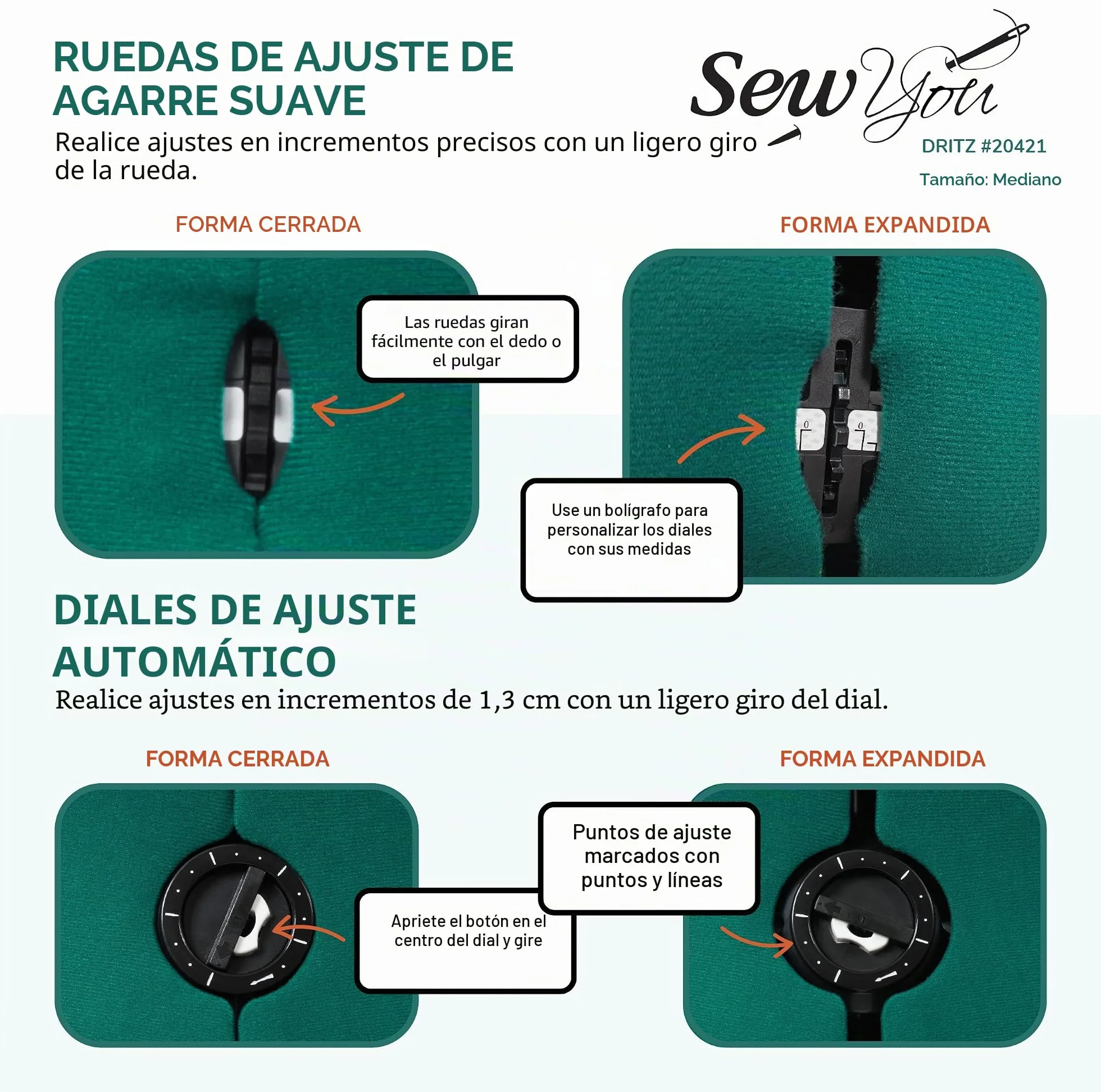 Dritz Forma de Vestido Ajustable, Verde ópalo, M