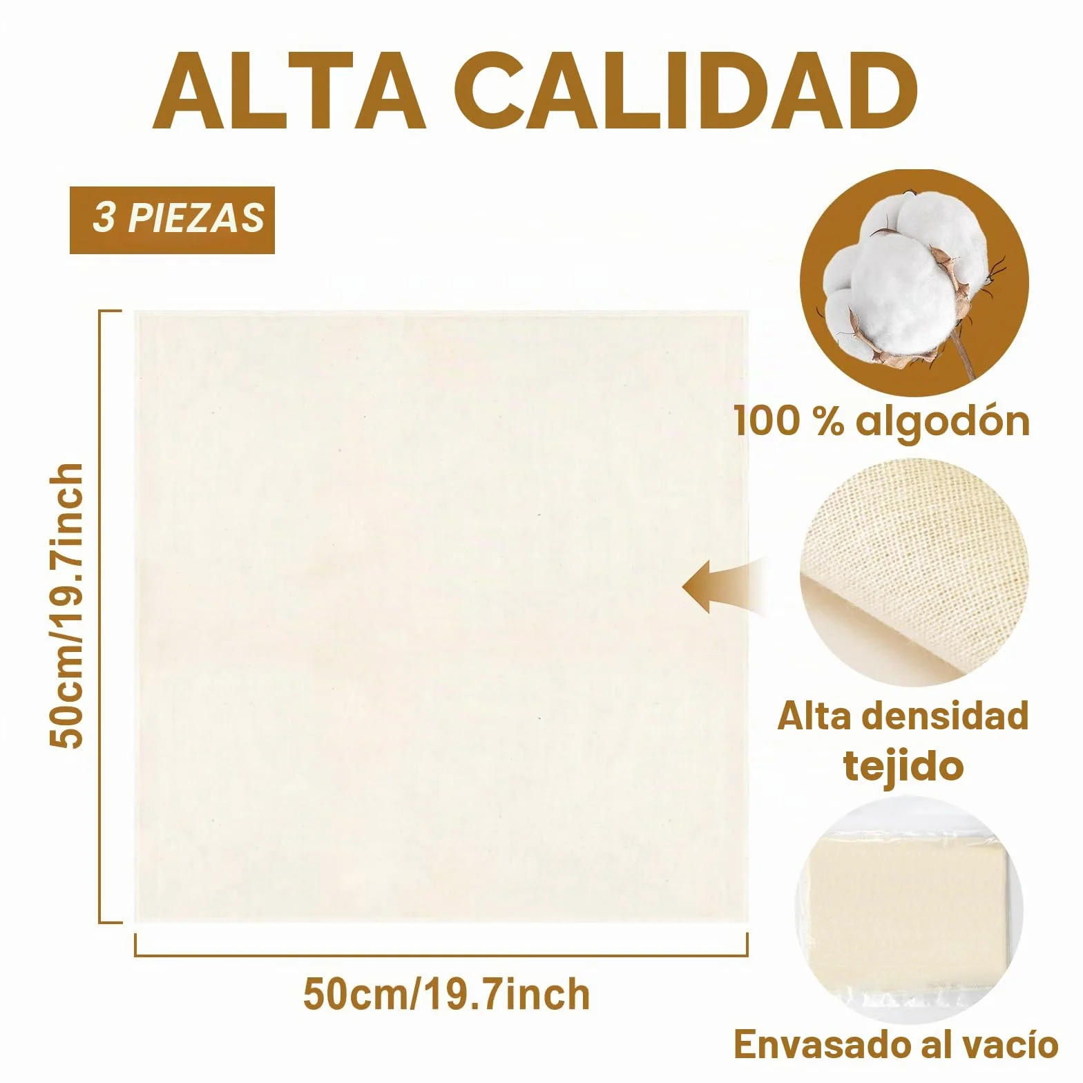 3 Piezas Tela Filtrante Reutilizable, 50 x 50 cm Paño para Queso, Cheese Cloth, Colador Tela para Queso Filtros de Muselina Alimentos para Colar Jugo, Queso, Té, Especias