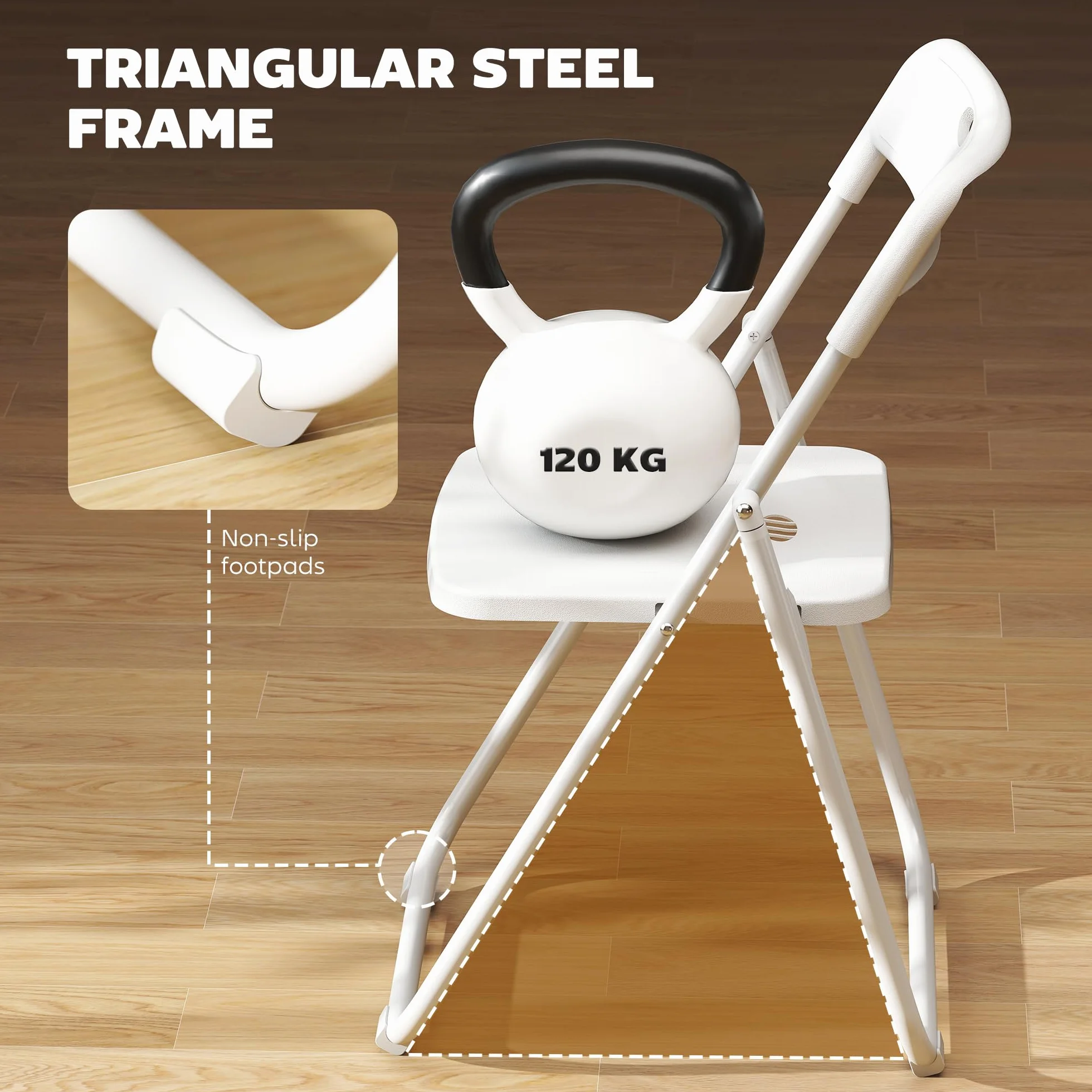 HOMCOM Juego de 6 Sillas Plegables de Plástico, Estructura de Acero, Sillas de Comedor con Respaldo Curvo, Asiento Cóncavo, para Espacios Pequeños, Salón, Oficina, Cocina, Blanco