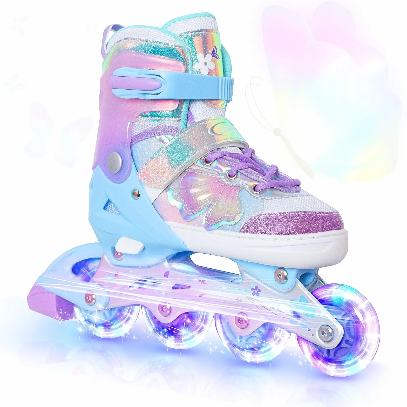 Patinaje en línea para niños Patines Ajustables Rodillos Mariposa niñas 6-12