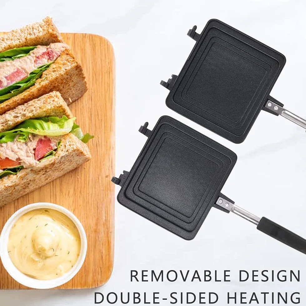 Sartén Antiadherente de Doble Cara, Sartén Multifunción Cuadrada de Cocina para Tortillas Sándwiches Tostadora de Desayuno para Acampar al aire libre, Sin PFOA