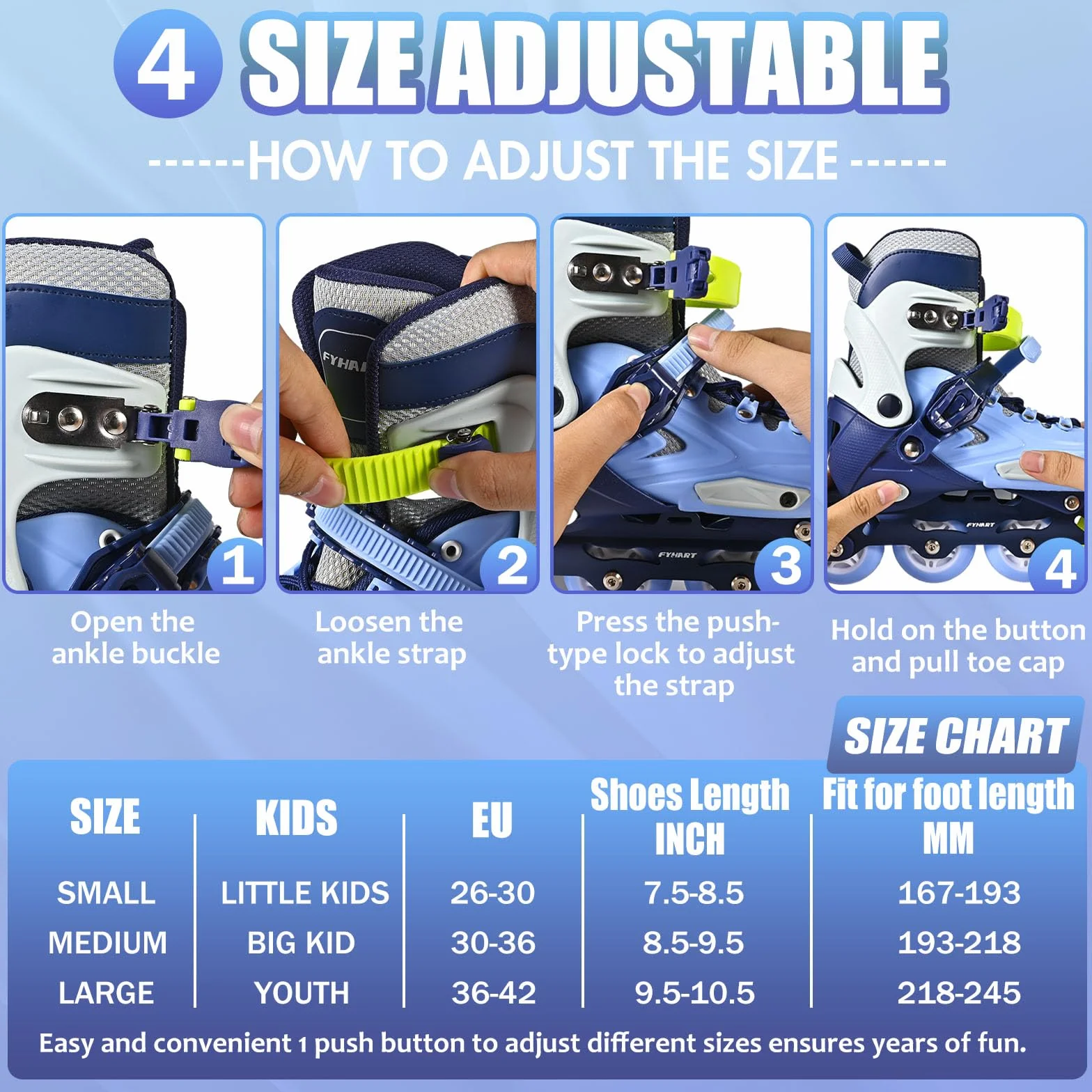 Patines en línea Ajustables para niños y niñas, 4 Ruedas con Ruedas Luminosas, Azul y Verde