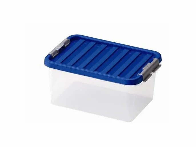 Heidrun - Caja de almacenaje con tapa y cierres, 12 unidades, 8,0 L, 34 x 23 x 16 cm, tapa de color transparente