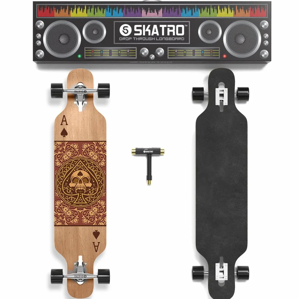 SKATRO Drop Through Longboard Freeride Skateboard with T-Tool