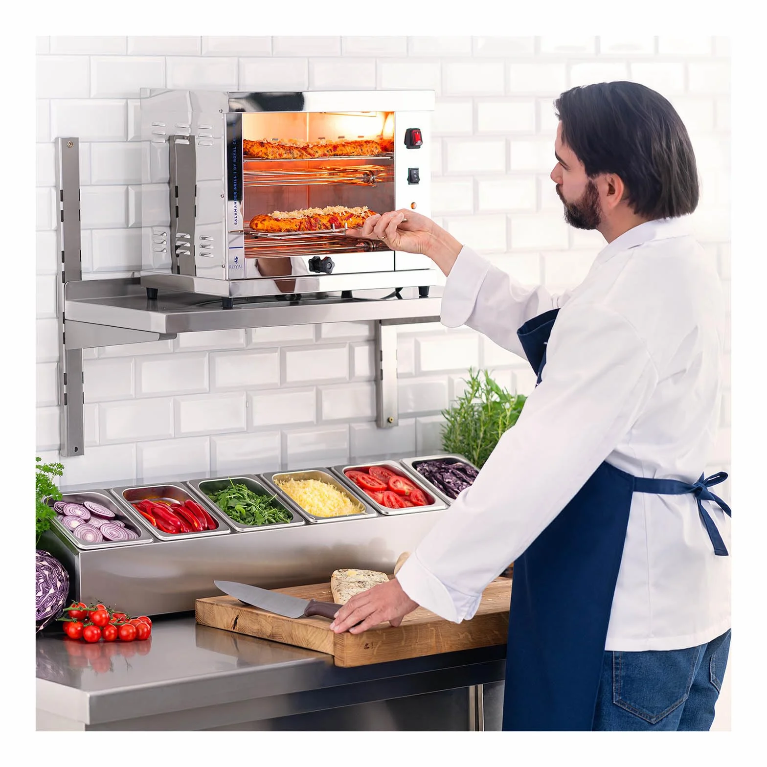 Royal Catering Horno Salamandra para Hostelería Tostador RC-SGI01 (Potencia: 3200 W, Con dos rejillas, Acero inoxidable)