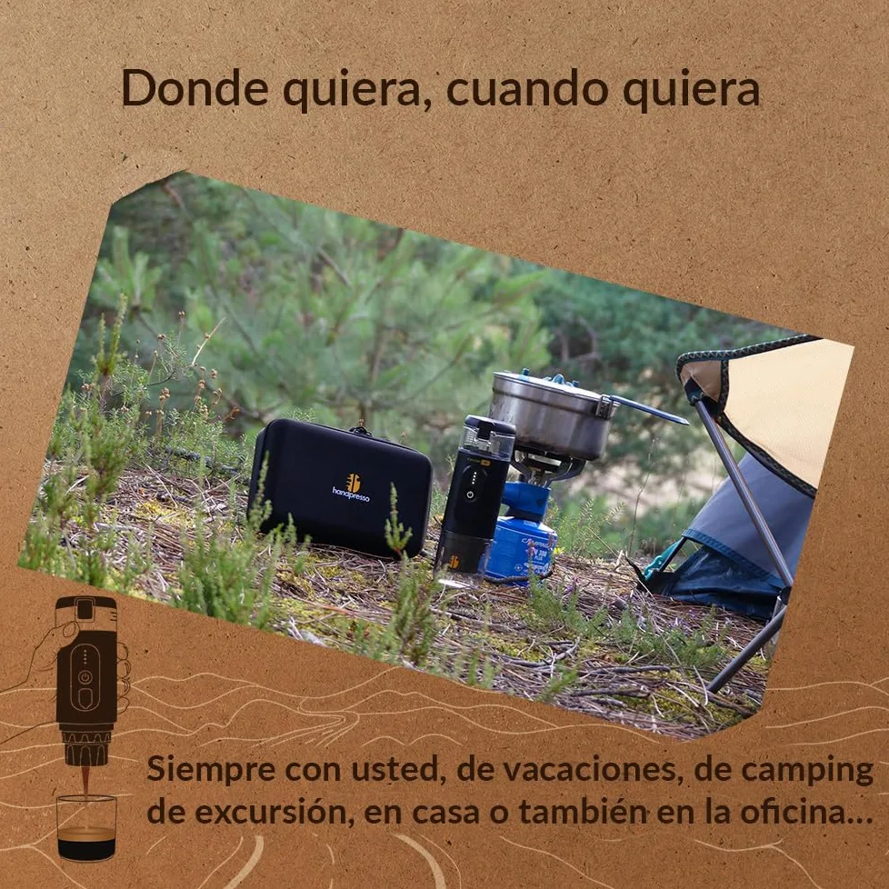 Handpresso Set E-Presso+ 21712 | Cafetera portátil alto rendimiento en su maleta con batería recargable por USB/tanche gran capacidad (80ml) | cafetera viaje para cápsulas de espresso o café molido