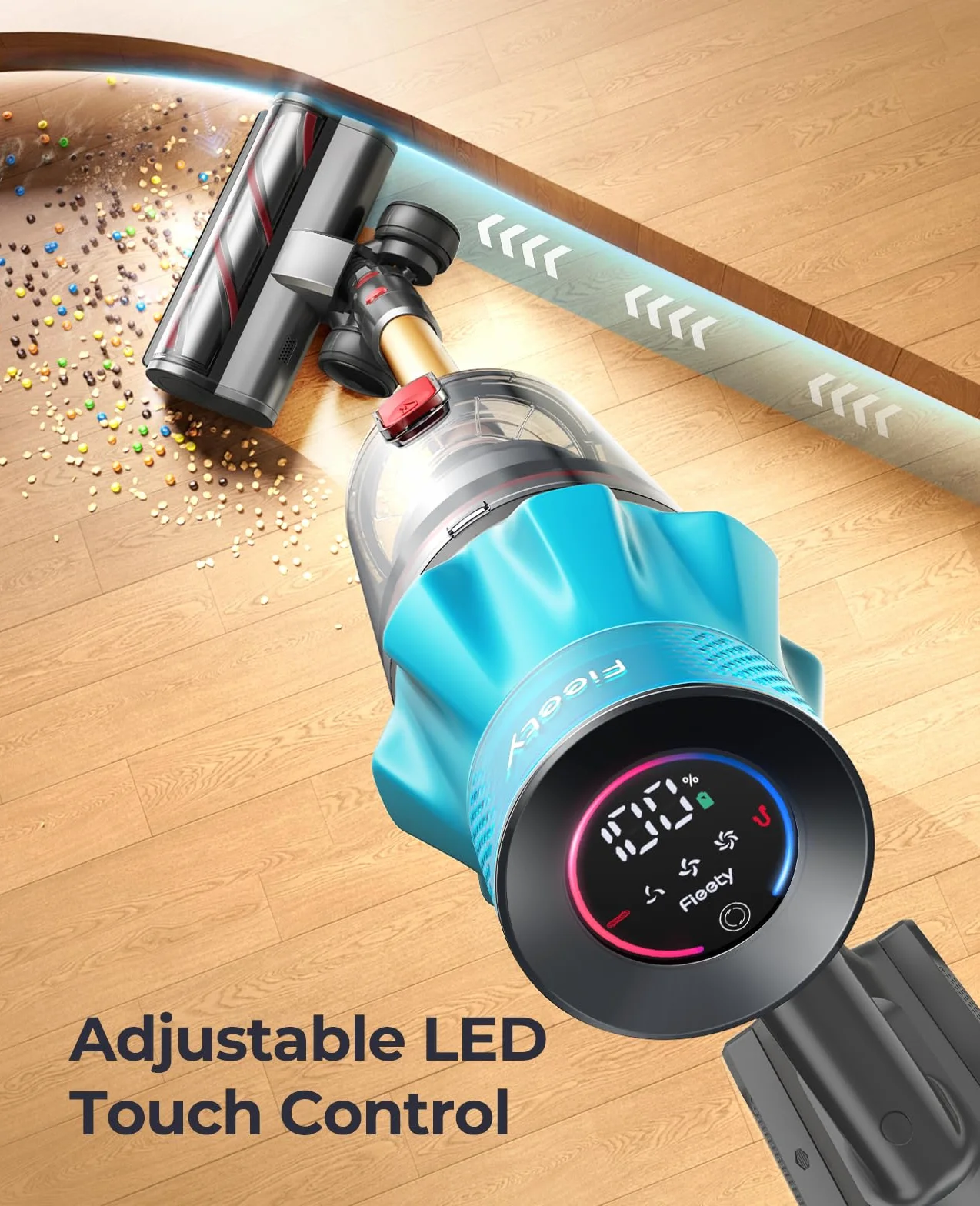 Fieety Aspiradora Sin Cable 50kPa/600W 65min/1.6L sin Bolsa 8en1 con Cepillo Anti-Enredos Cepillo para Sofá y Base de Carga para Pelo de Mascotas Alfombras Suelos Duros y Coche