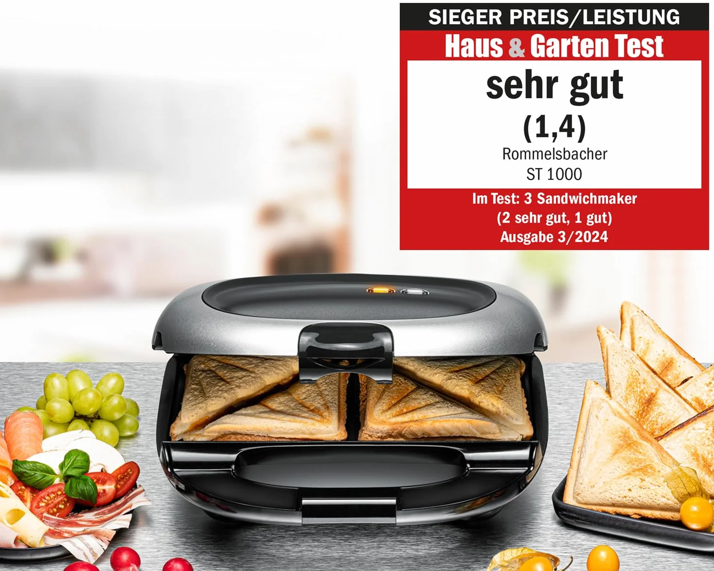 Rommelsbacher ST 1000 tostiera 1000 W Nero, Argento (Rommelsbacher ST 1000 sandwichtoaster)