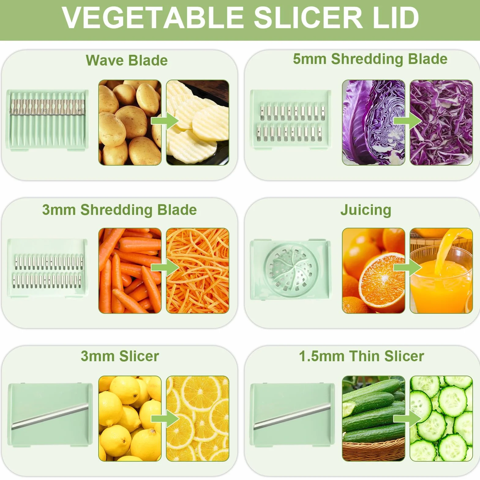VINATO Centrifugadora Lechuga 4,5L, Mandolina de Cocina Multiusos, Escurridor Verduras para Lavar, Centrifugar y Cortar. Ensaladera con 5 Cuchillas + 1 Accesorio para Zumos.