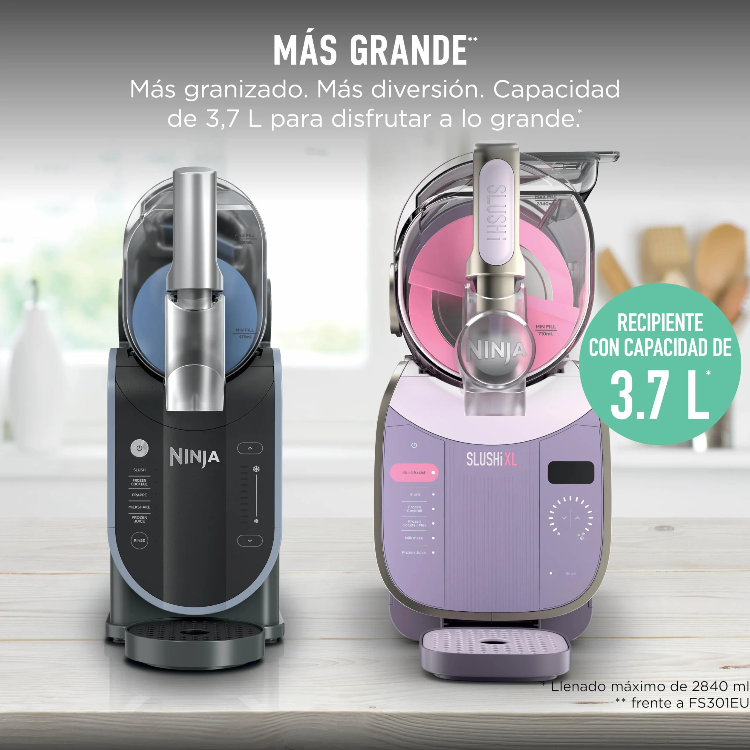 Ninja SLUSHi XL Máquina de bebidas heladas con tecnología SlushAssist, capacidad extragrande de 3,7 l (llenado máximo de 2840 ml), prepara granizados, cócteles helados y mucho más, rosa FS601EUPK1