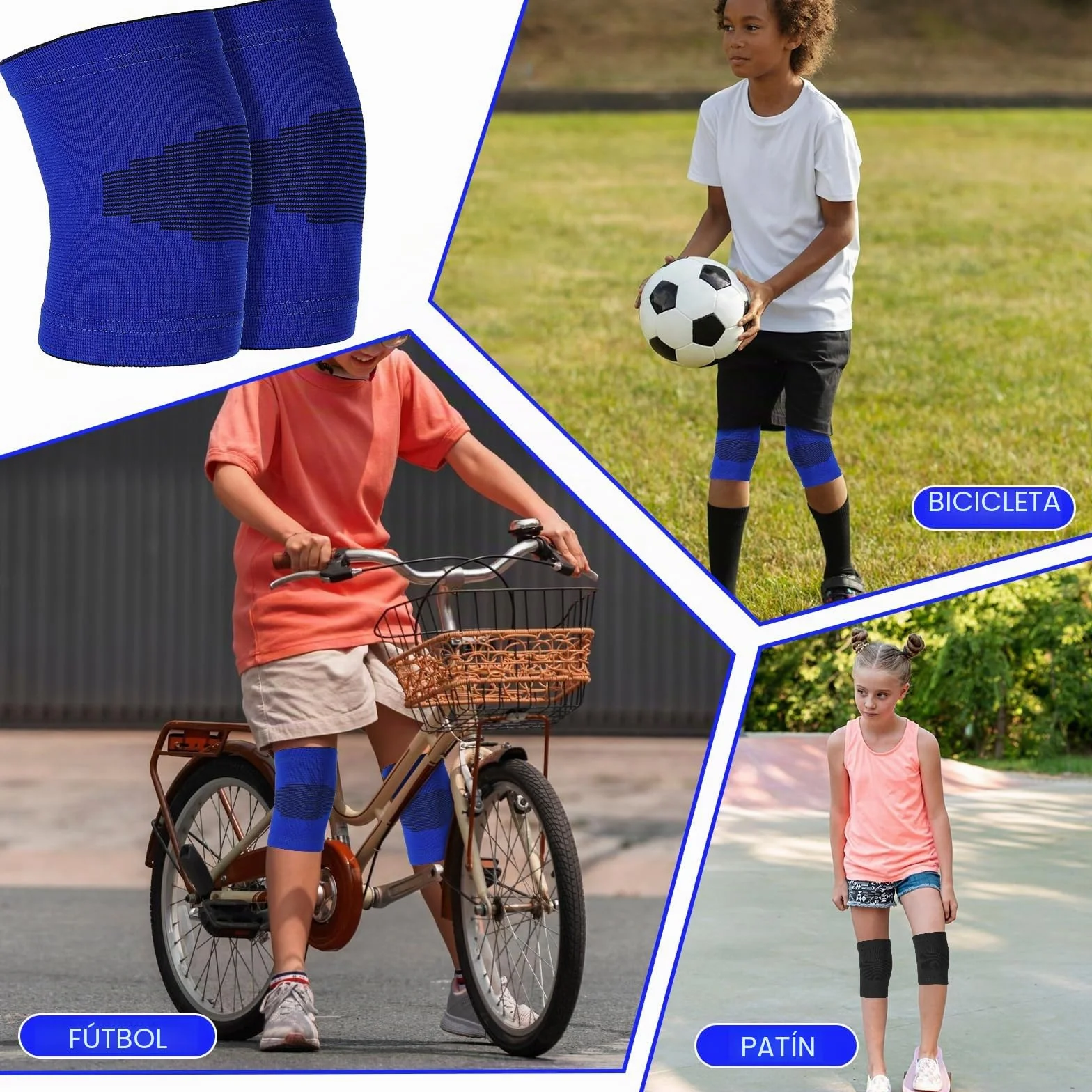 Rodilleras para niños de balonmano y voleibol transpirables, elásticas y suaves (Azul)