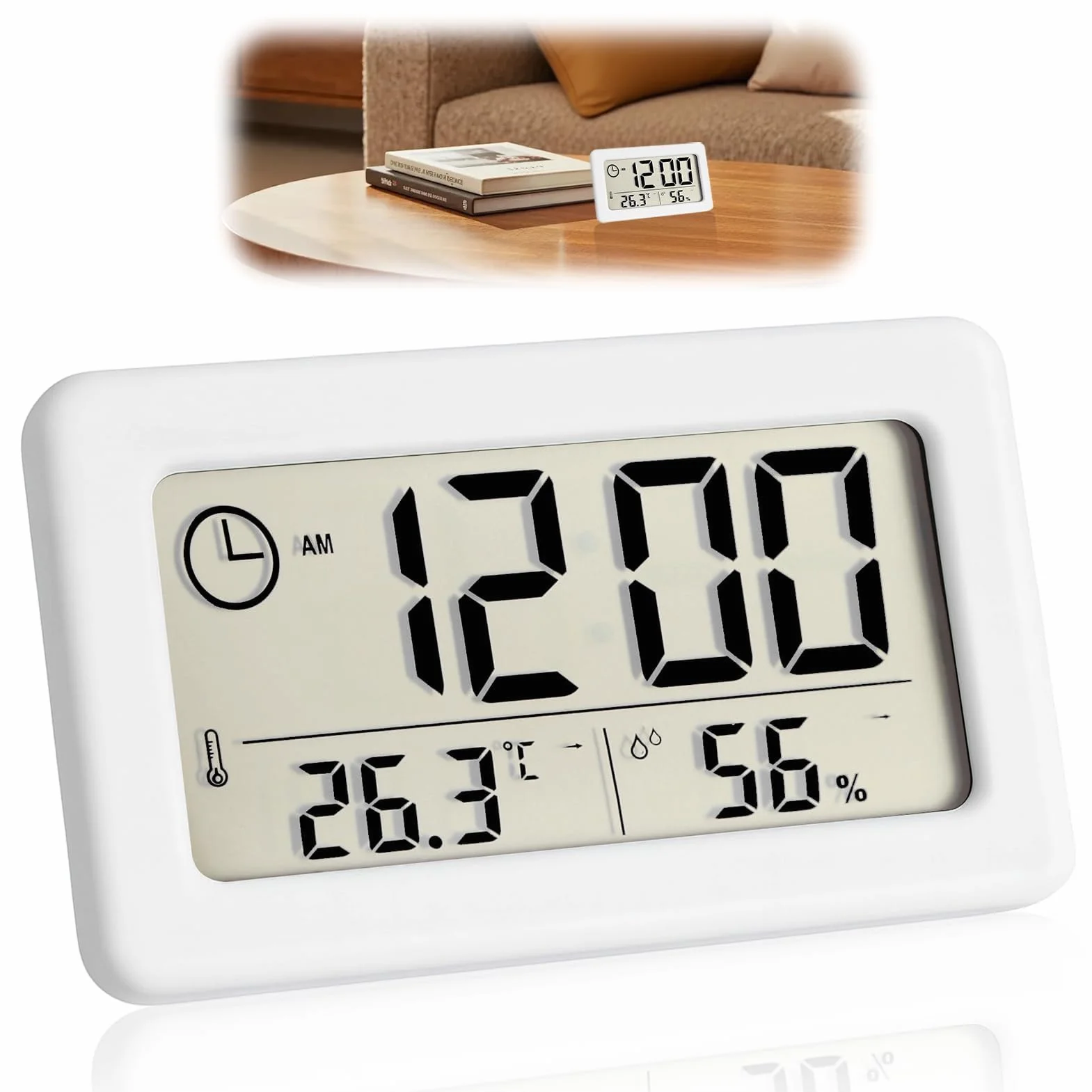 Termómetro Higrómetro Electrónico con Despertador Digital Inalámbrico Casa Reloj Pared para Mesita de Noche con Medidor Temperatura y Humedad 12/24 Horas Apto Habitacion y Sala Estar