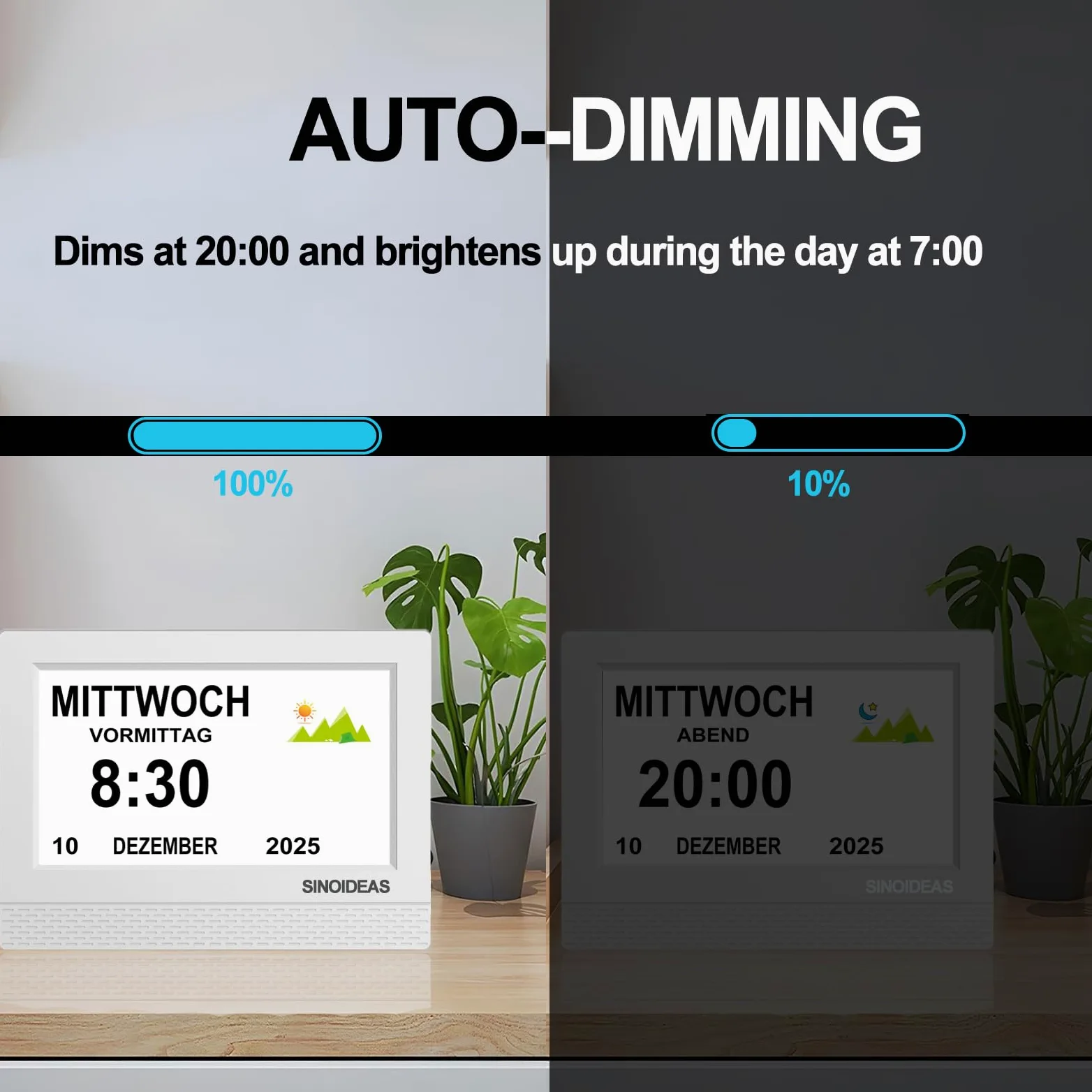 SINOIDEAS Reloj despertador digital de 7 pulgadas para personas mayores, con calendario, 22 recordatorios personalizados y 17 temas (blanco)
