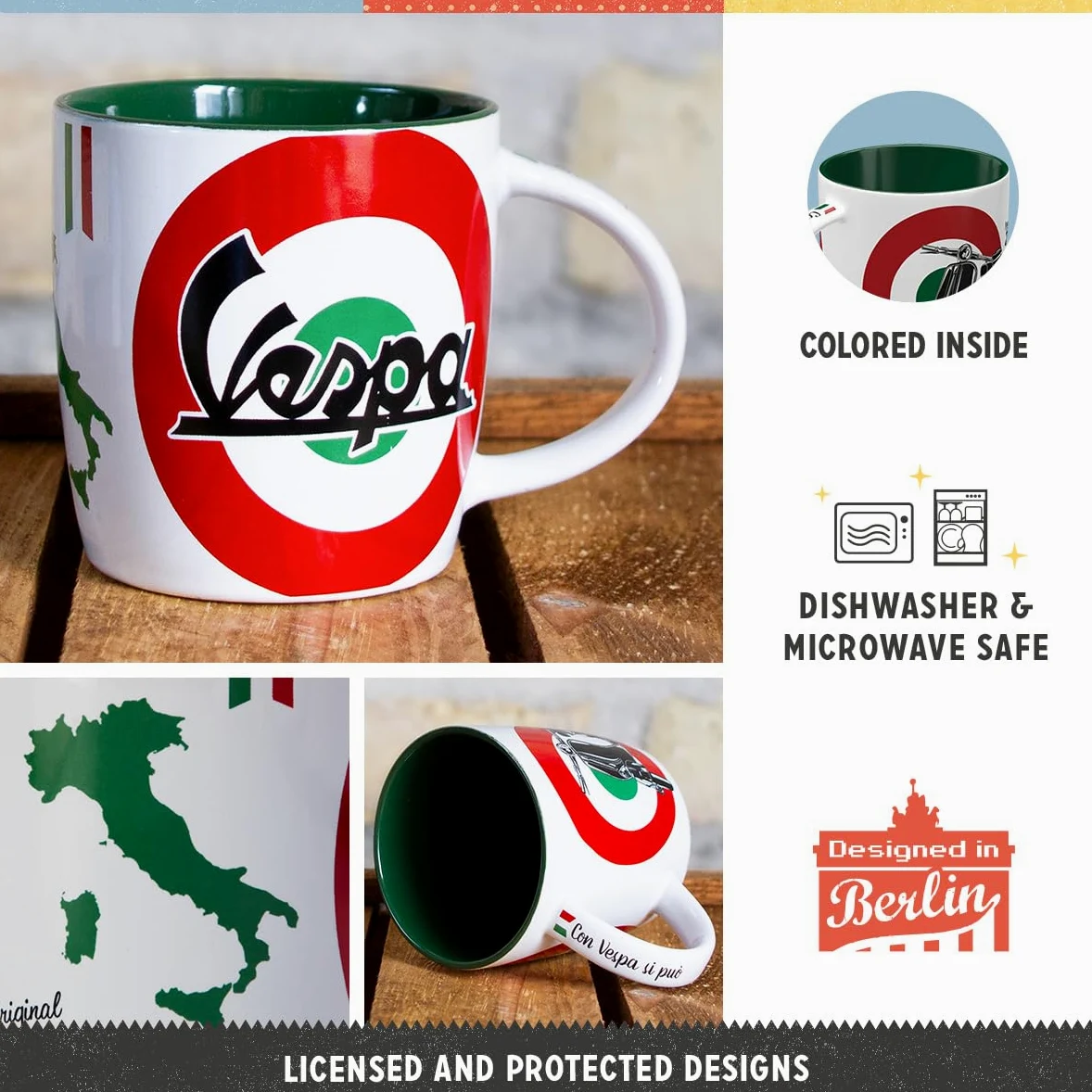 Nostalgic-Art Juego de 3 tazas de café retro Vespa 330 ml – Idea de regalo para los amantes de los scooters, taza de cerámica, diseño vintage