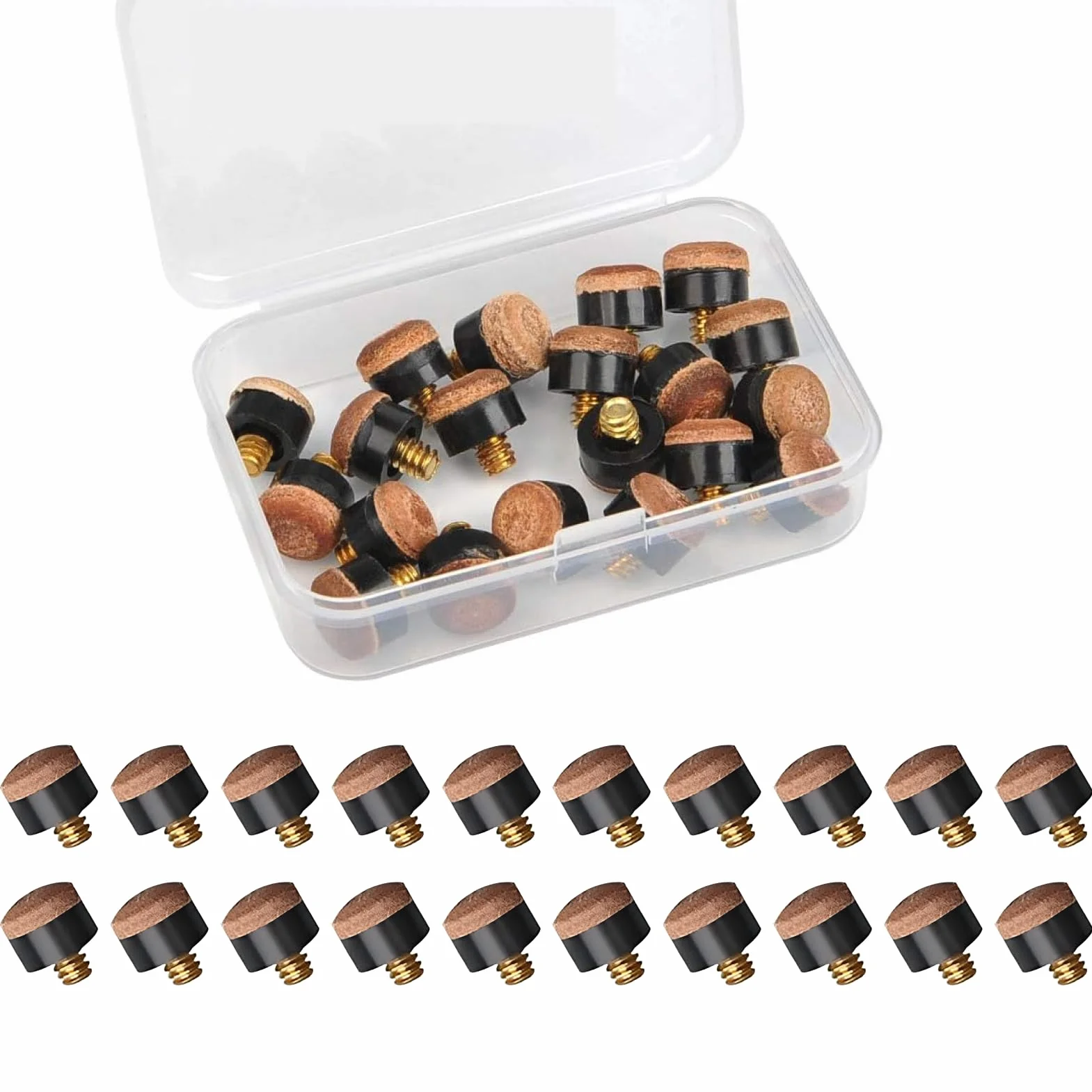 Punta de Billar de Billar, 20 Unidades, 10 mm, Puntas de Cuero con Rosca de Metal para Sustitución Rápida, Ideales para Snooker y Billar, Durabilidad y Control Mejorado en el Juego