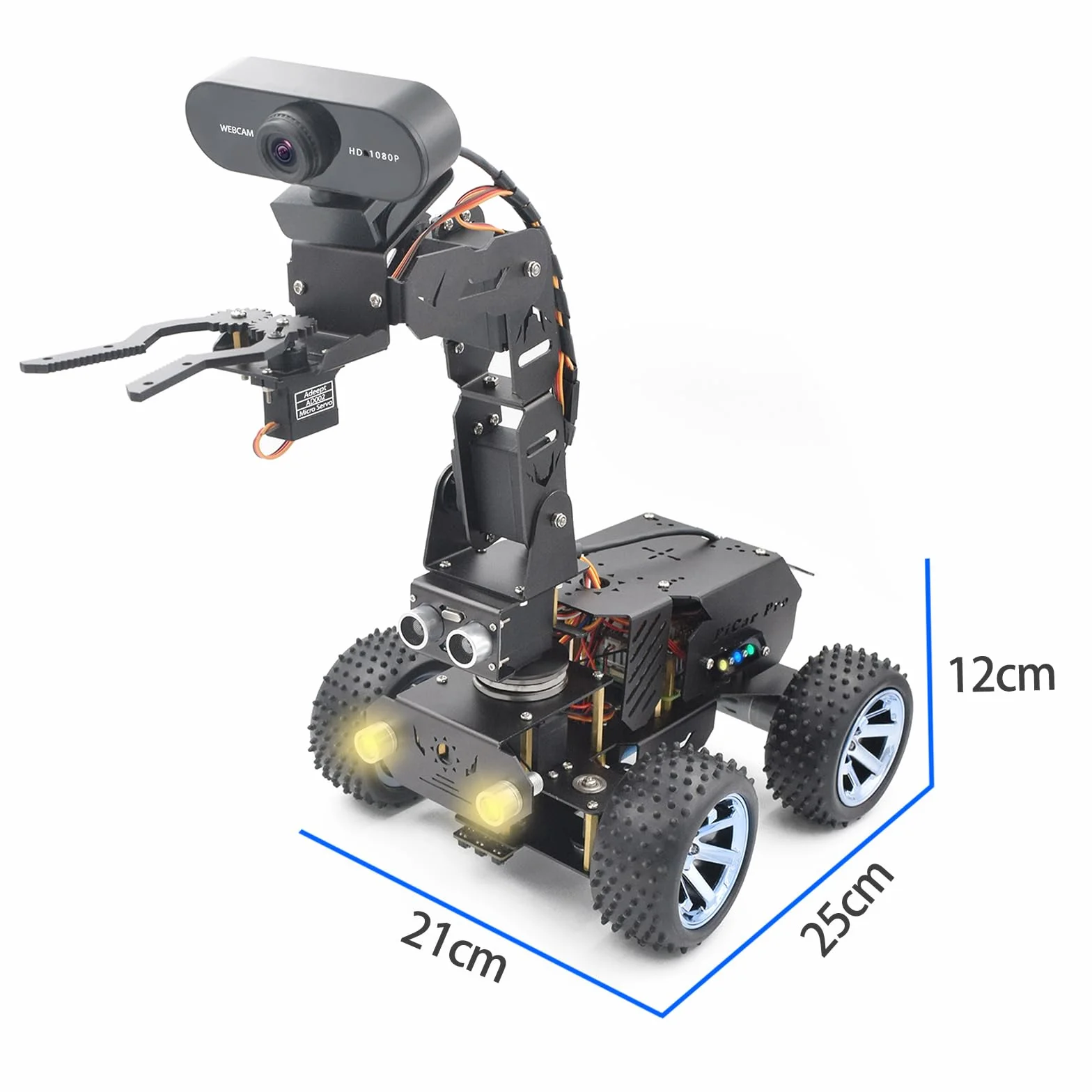 Adeept PiCar Pro V2 Kit de robótica (Raspberry Pi no incluido), coche inteligente con brazo robótico de 4 DOF para Pi 5/4/3, cámara HD 1080P, OpenCV, prevención de obstáculos, seguimiento de línea