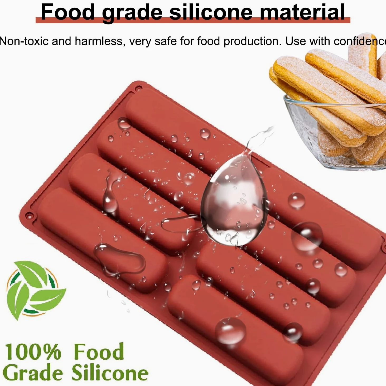 Molde de silicona para galletas de dedos, paquete de 2 moldes con forma de dedo de 8 cavidades, barras de granola, molde rectangular para hornear barras energéticas, barra de chocolate, pan,