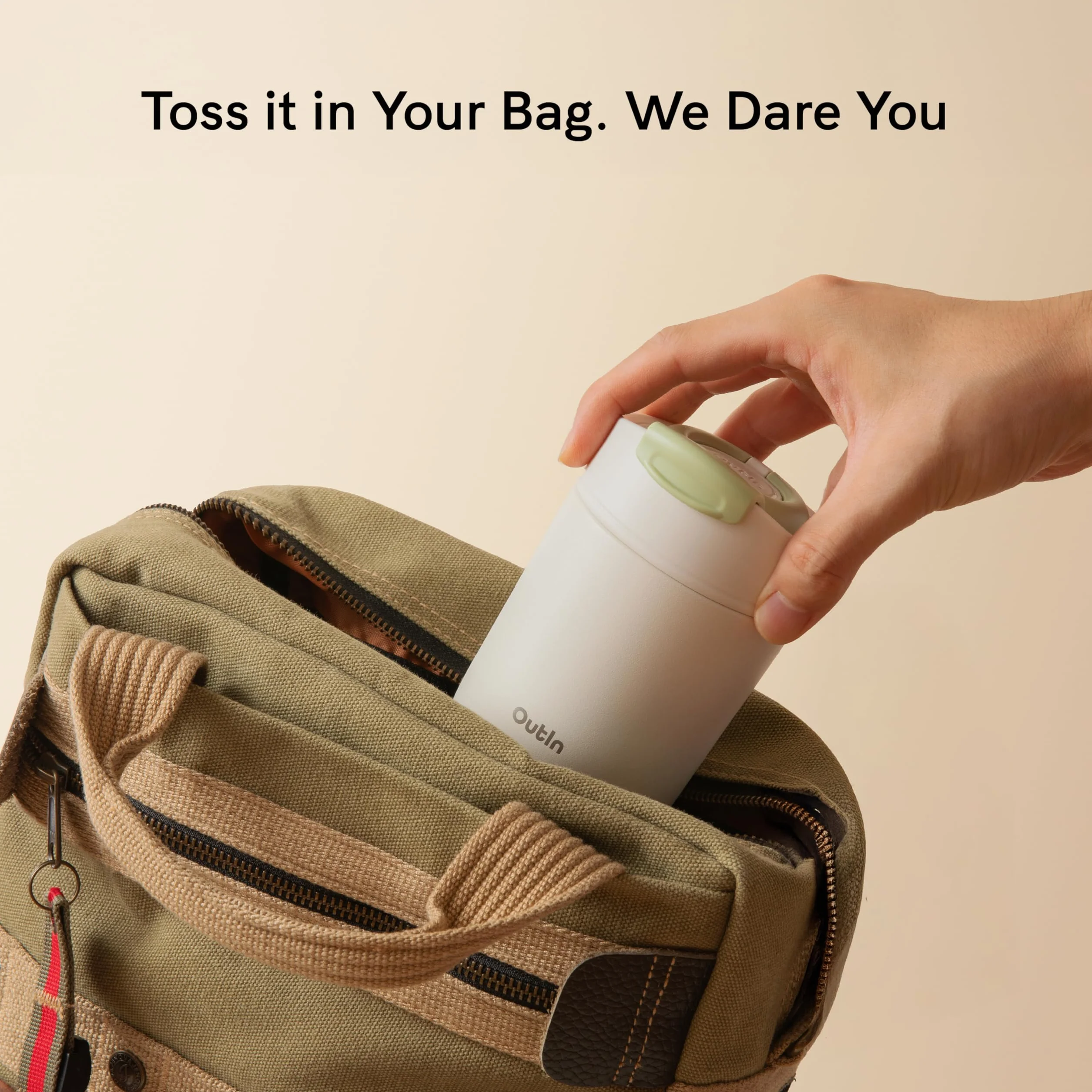 OutIn Travel Tumbler, vaso térmico de café estanco, 350 ml | Vaso de acero inoxidable con tapa abatible para bebidas calientes y frías, uso exterior, Terra Brown