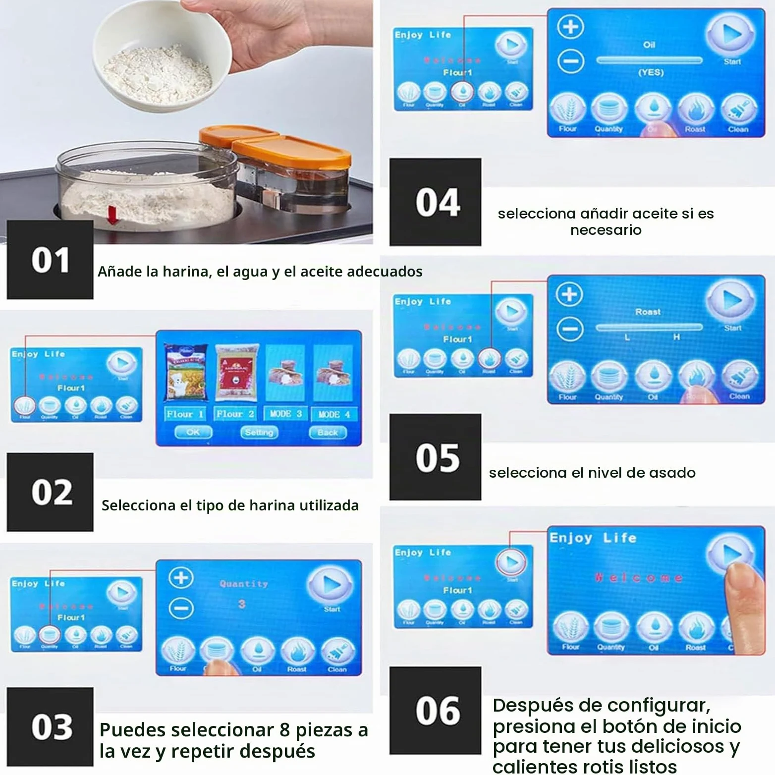 Máquina para Hacer Roti Completamente Automática,Chapati, Tortilla, Panqueque,Pan Plano,Una Tecla para Hacer 8 Piezas por Vez para India, Roti,Chapati, Tortilla De Harina