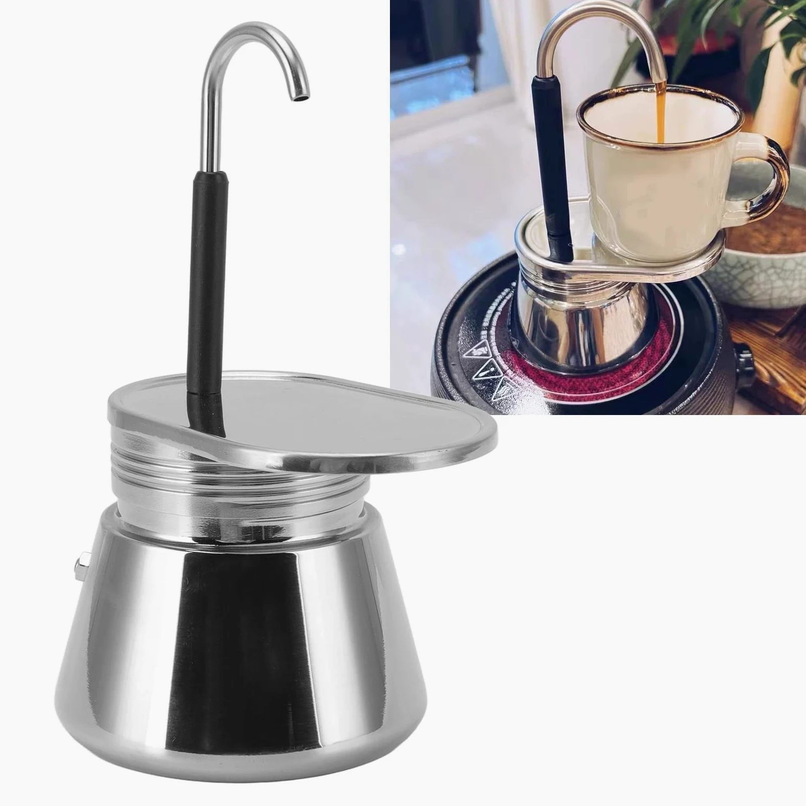 Topiky Moka de 1 Taza, Espresso Italiana de Acero Inoxidable, Moka para Estufa, Portátil de Gran Capacidad DIY, 101 a 500 Ml