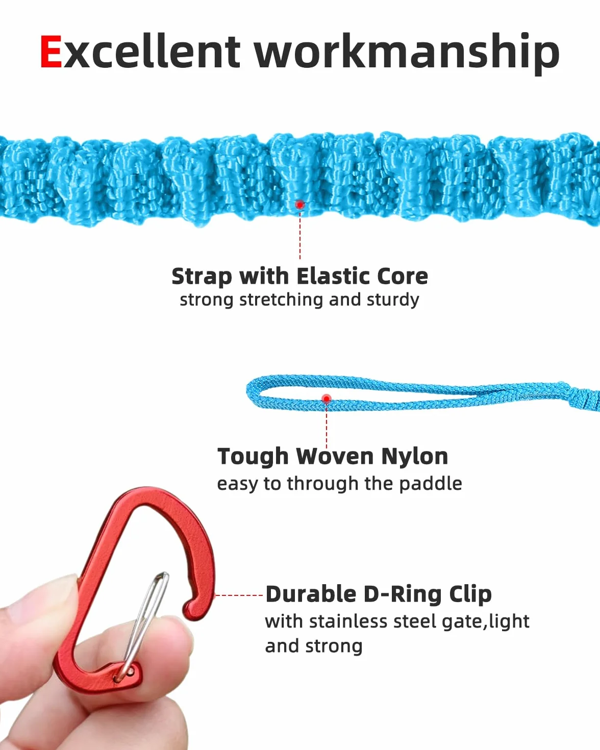 Abahub Paddle Leash Kayak Sup 150-210cm Elastic Correa Seguridad Mosquetón