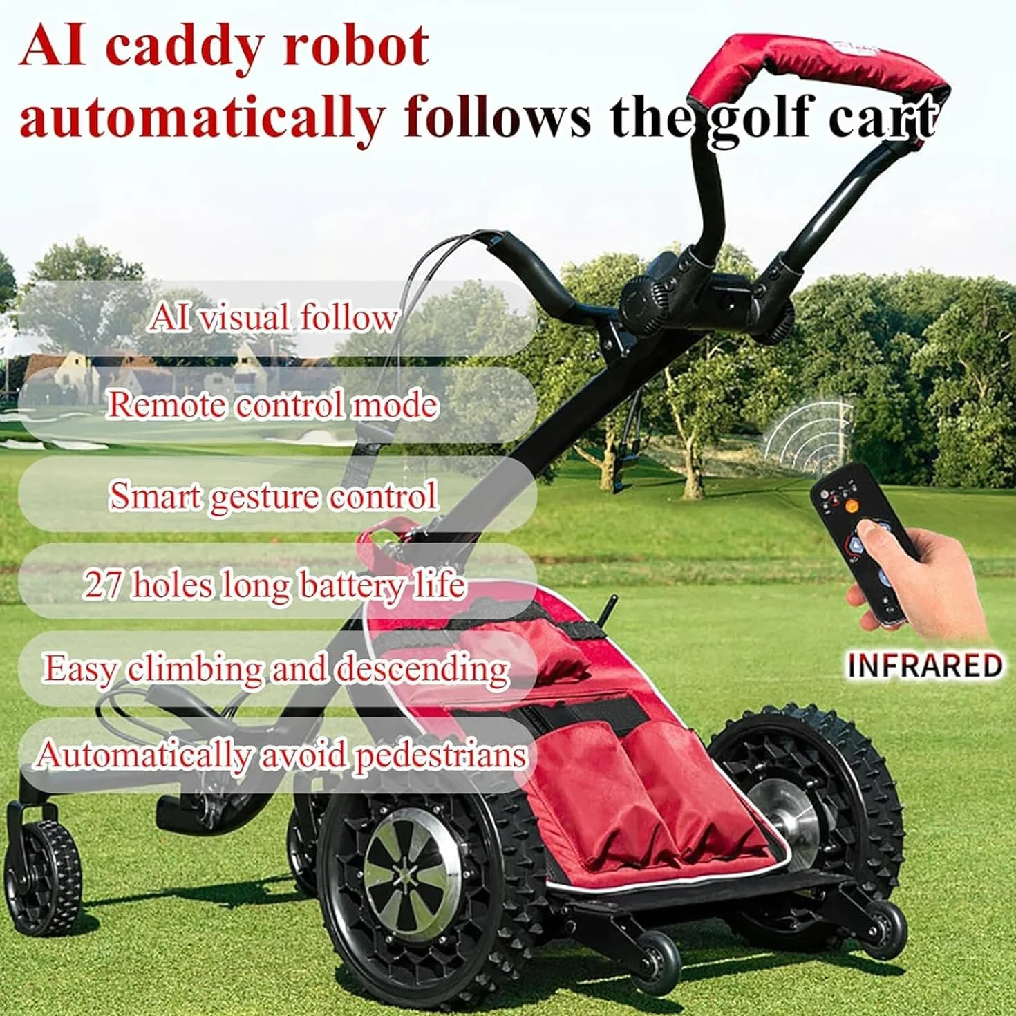 Carrito de Golf Eléctrico Robótico Inteligente con Control Remoto, Seguimiento Automático y Batería de 27 Hoyos