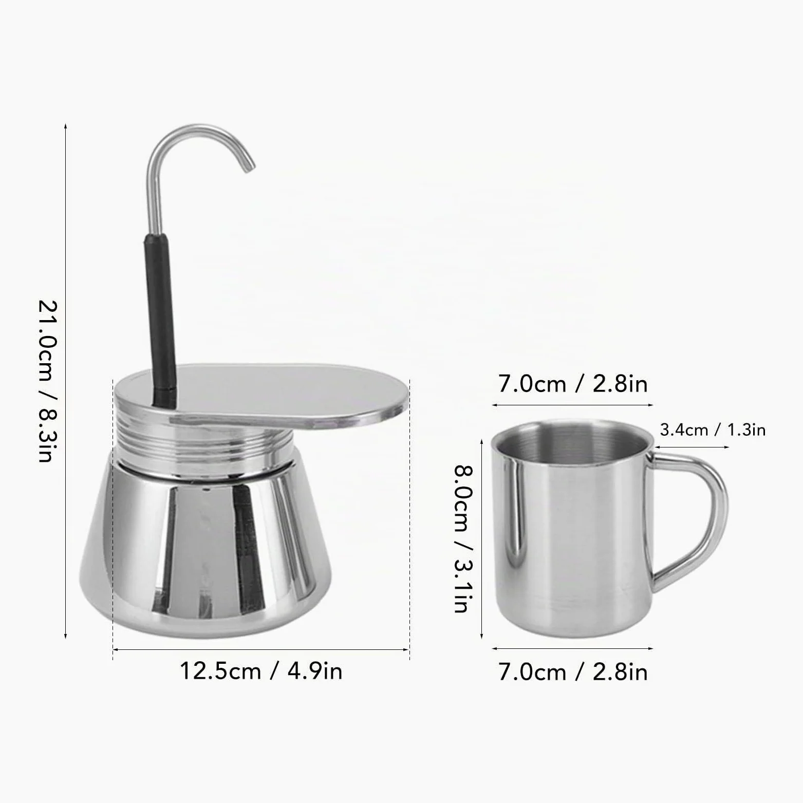 Tyenaza Cafetera Moka de un Solo Pico, Cafetera Italiana Clásica de 220 Ml, Mini Cafetera Espresso para Estufa, Juego de Moka de café DIY, con Copa, para Fiestas Al Aire Libre, Viajes(12,5 x 21 cm)