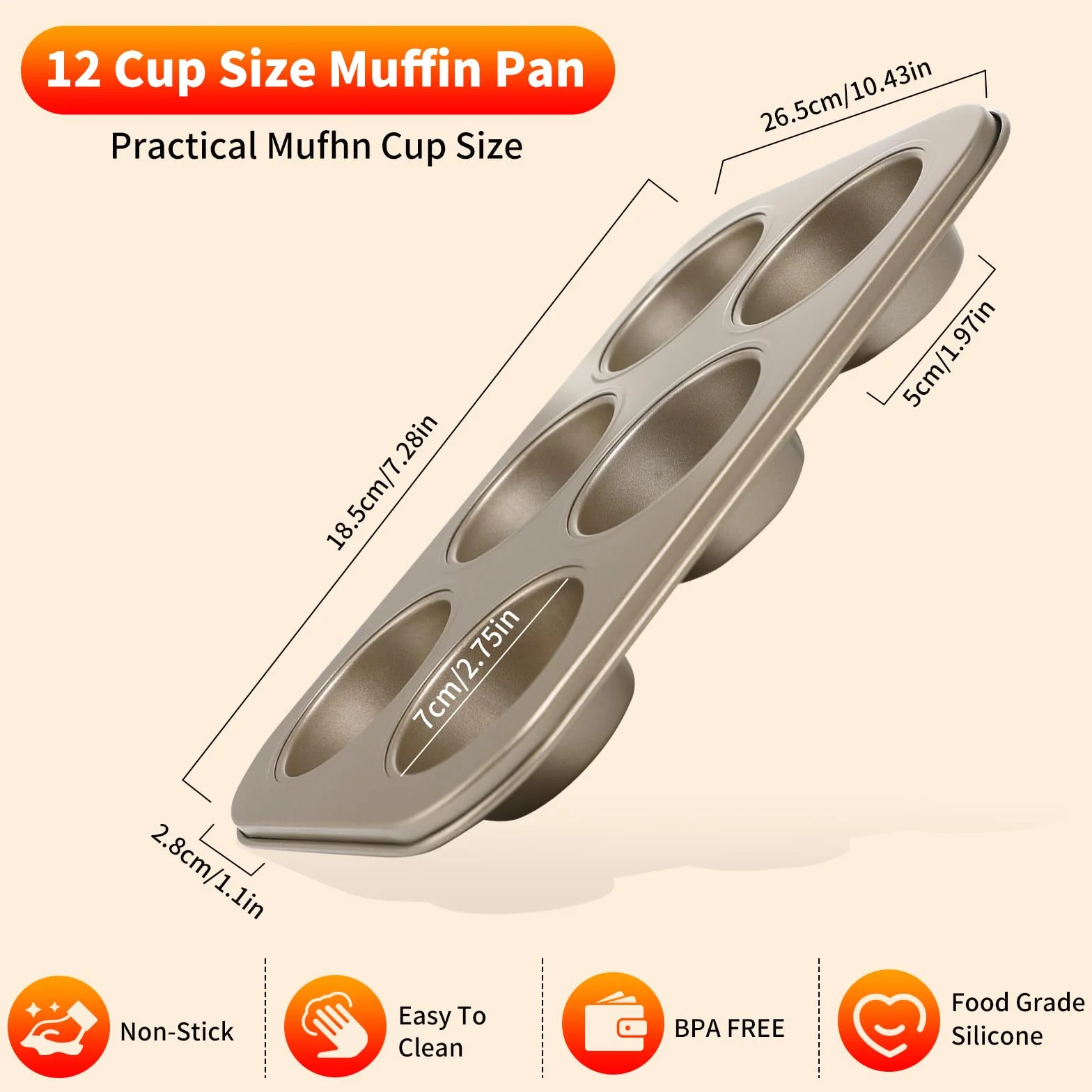 KITDAHOM Juego de 2 moldes de acero para 6 magdalenas, bandeja para hornear antiadherente, ideal para magdalenas, tartas y pudín