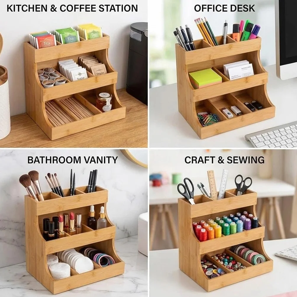 Bolsa de té, Organizador de té, Caja de té de Madera con 9 Compartimentos de Almacenamiento, cápsulas de café y Paquetes de azúcar, Organizador de Bolsas de té para el hogar, Cocina, Oficina y