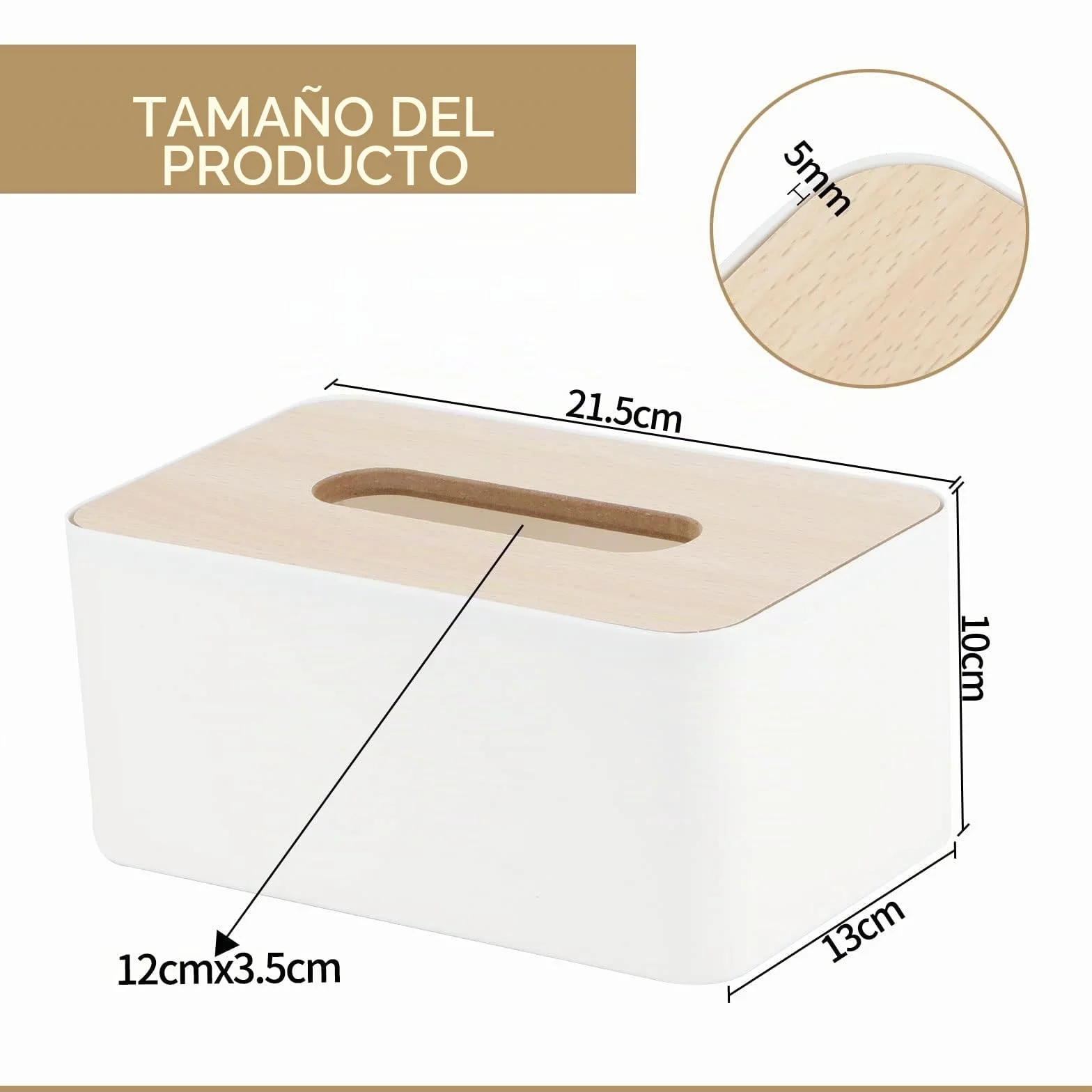 Caja de Pañuelos,21.5X13X10cm, Pañuelos de Papel Rectangular para Comedor, Despacho, Coches, Baño (Blanco)