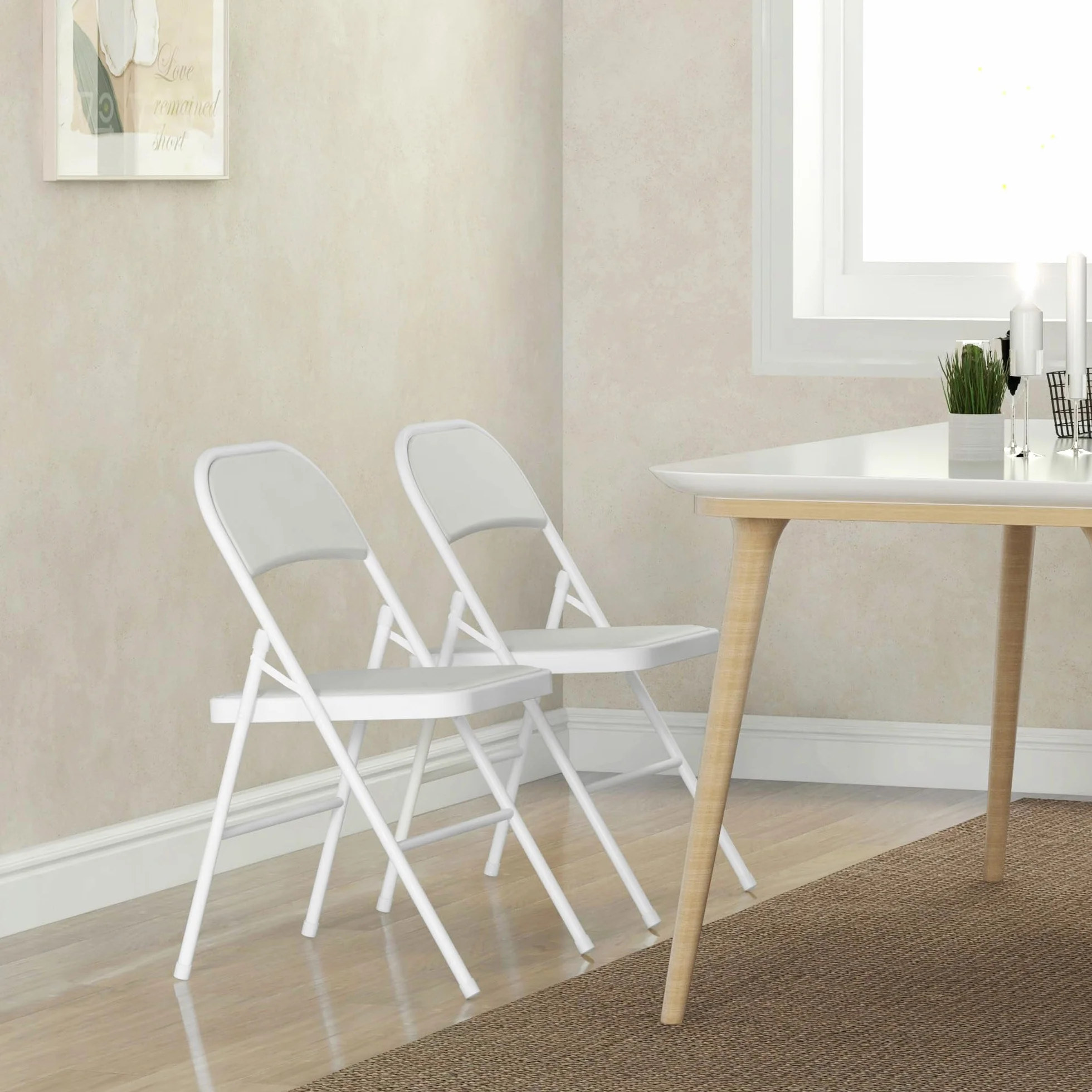HOMCOM Juego de 2 Sillas Plegables Acolchadas con Respaldo y Estructura de Acero, para Salón, Comedor, Cocina, 45x46x78 cm, Blanco