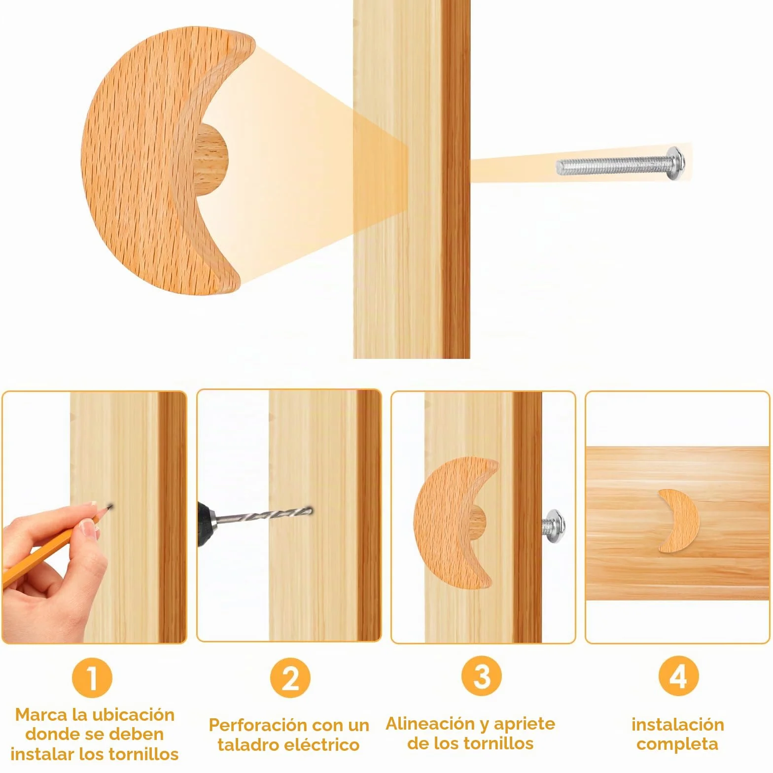 AKONE 6 pomos de madera para armarios infantiles, diseño de estrellas, luna, nubes de madera, para armario, cajones, decoración natural, cajón, habitación de los niños