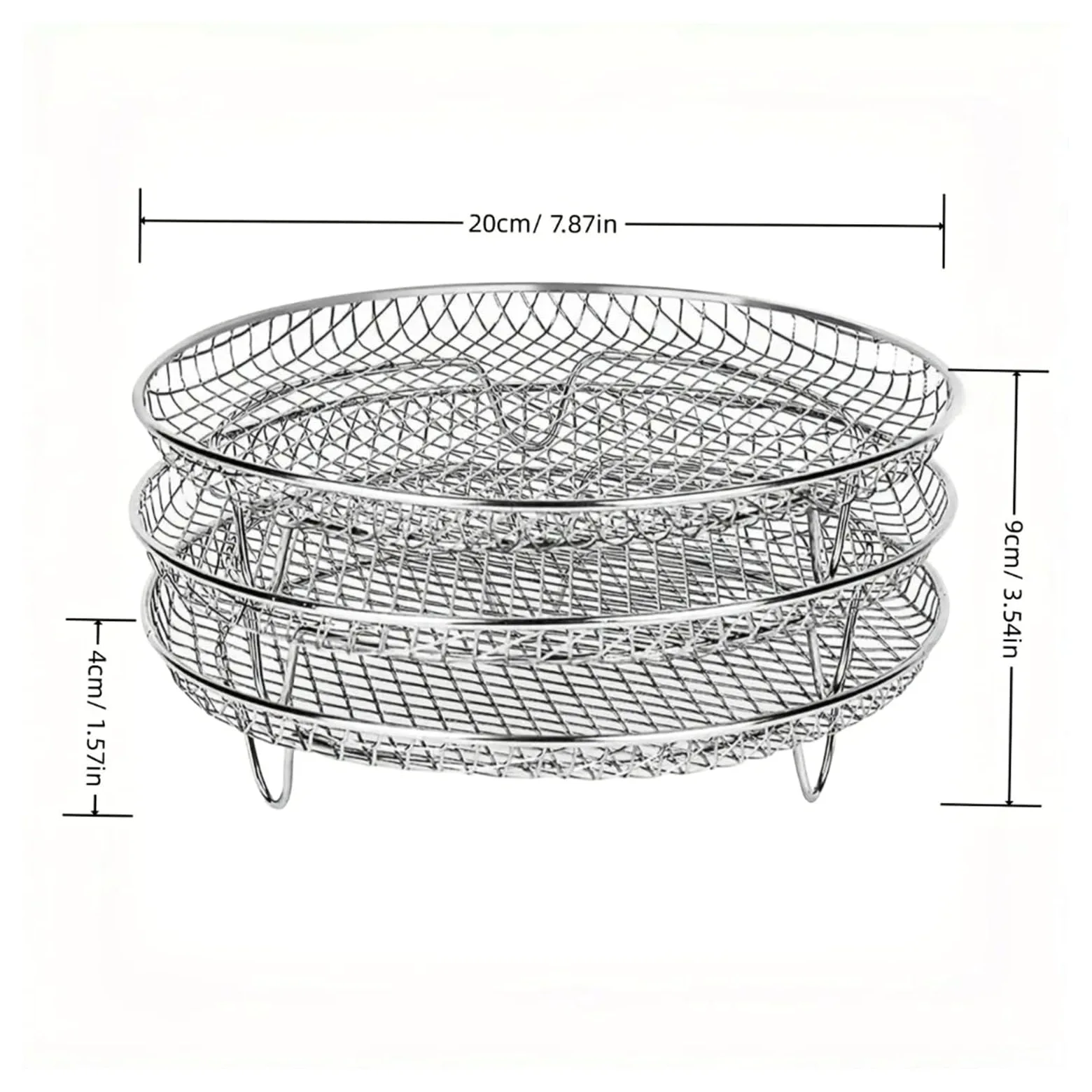 Genérico Juego de Rejilla for freidora de Aire de 3 Piezas for Cocina | Acero inoxidable, apilable, vaporizado y secado.