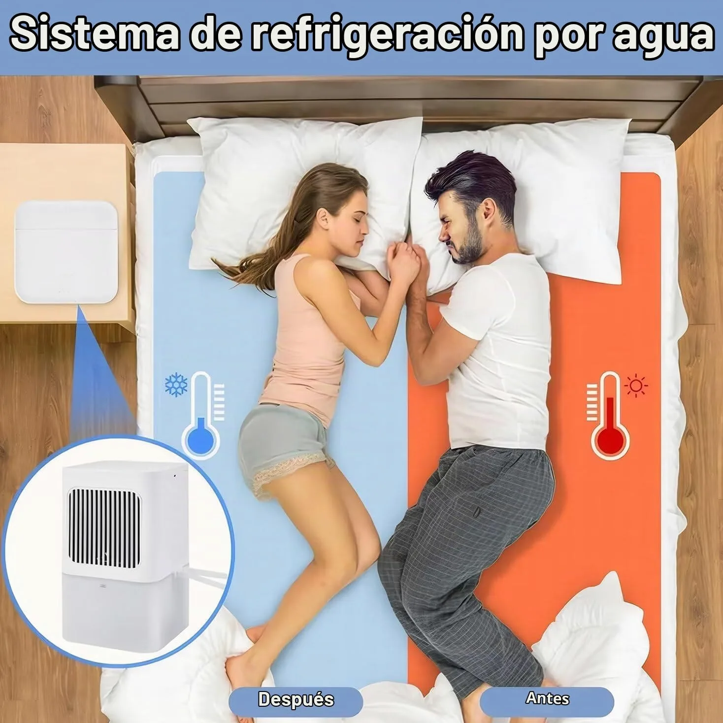 Colchón de refrigeración por agua Pad Cama Sistema de enfriamiento Noche Sudor y Hot Sleepers Alivio Almohadilla Refrigerada Control Remoto Hidro Colchón Refrigerado Topper Doble Tamaño 63 "x56" Twin